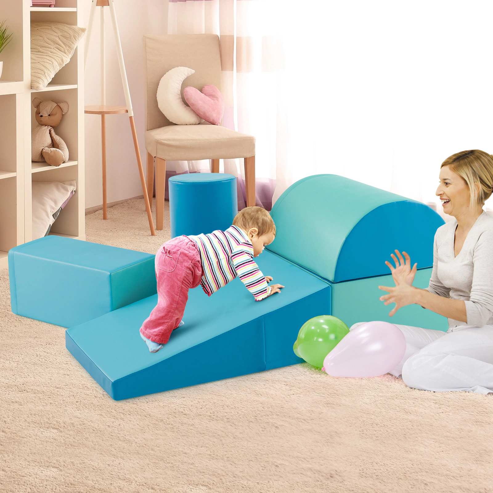5-Piece Foam Climbing Blocks for Toddlers Soft Play Climb and Crawl Activity Set Waterproof PU Cover Indoor Navy