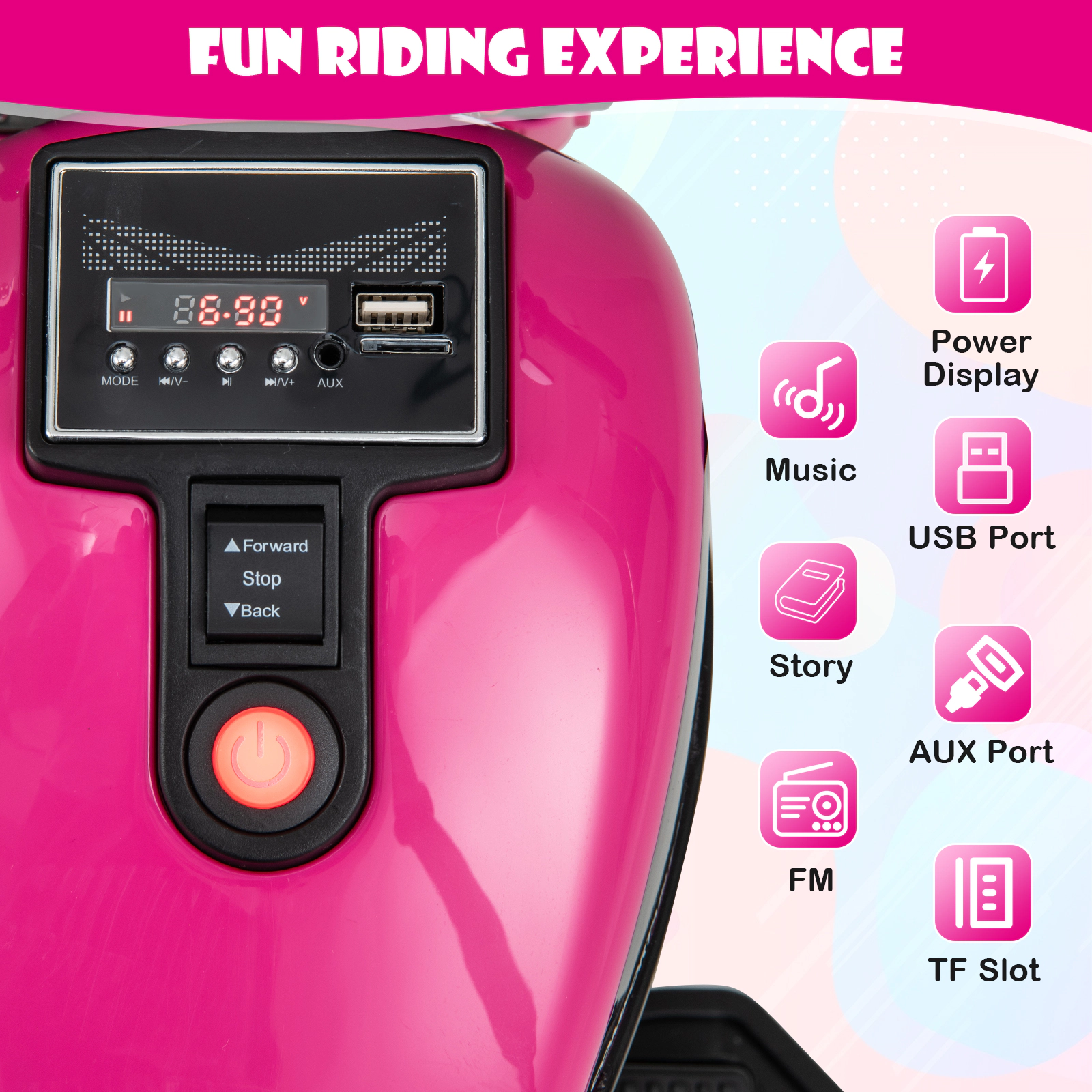 Toddler Electric Motorcycle Removable Training Wheels Slow Start LED Headlight 6V 18 Months+ 55-lb Capacity Pink