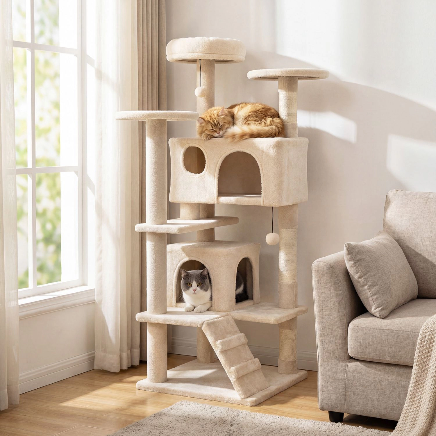 SlickBlue Tall Cat Tower with 2 Condos, Scratching Posts and Ladder