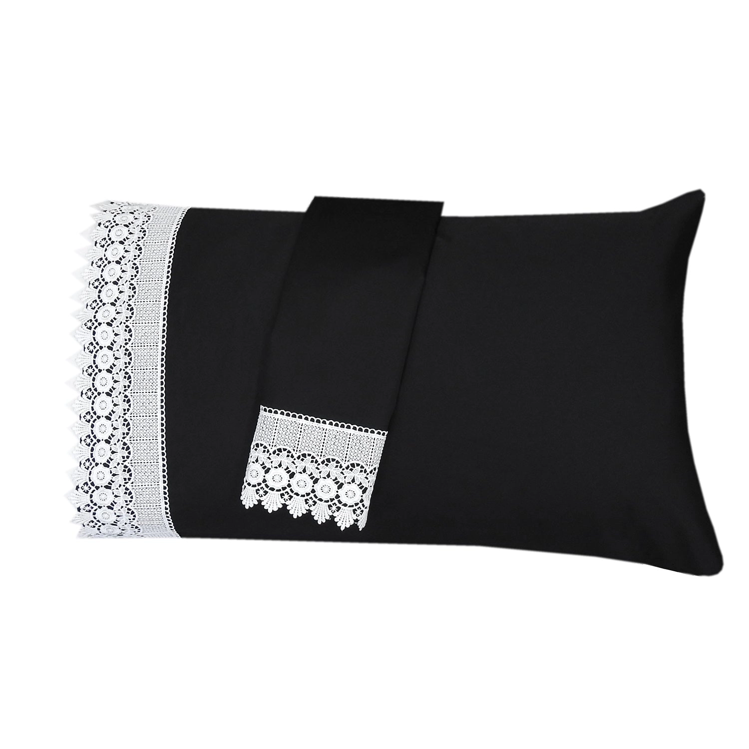 Egyptian Linens 608 Thread Count Cotton Embroidered Lace Trim Pillowcase Set