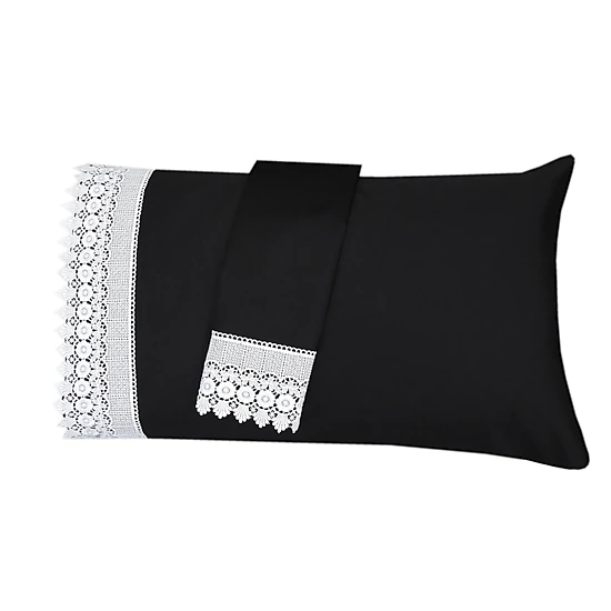 Egyptian Linens 608 Thread Count Cotton Embroidered Lace Trim Pillowcase Set