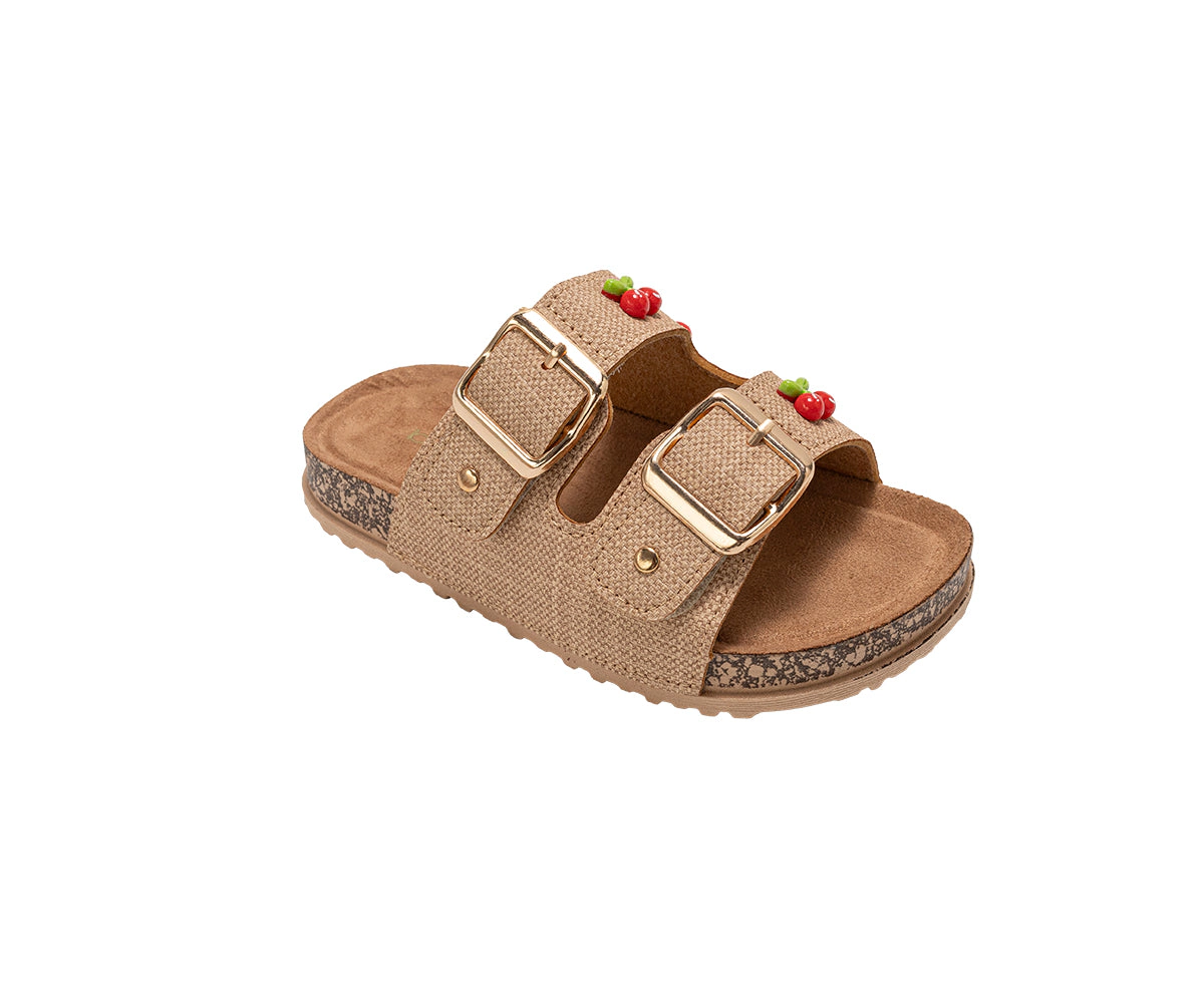 bebe Girl's Footbed Slide Sandals with Cherry Accents