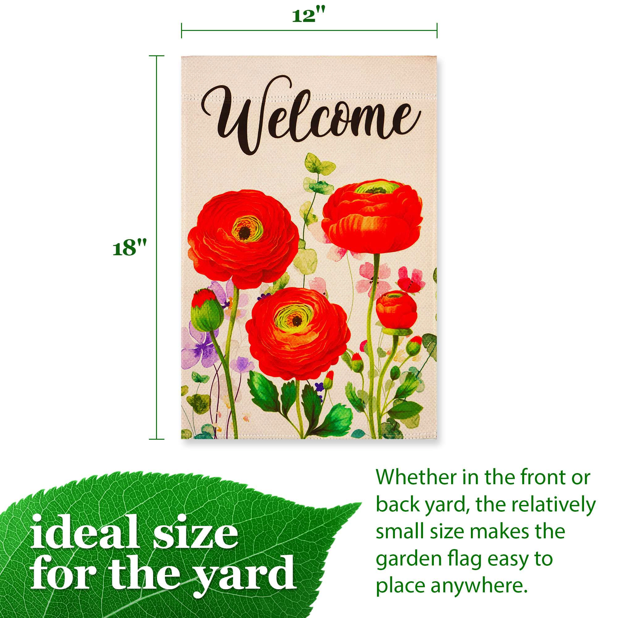 G128 Spring Welcome Red Orange Floral Garden Flag 12x18 Double-Sided