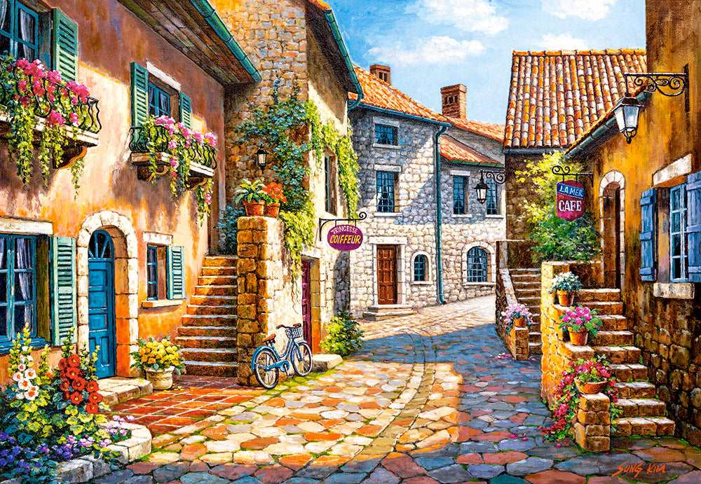 CASTORLAND 1000 Piece Jigsaw Puzzle, Rue de Village, France, Painting Puzzle, Adult Puzzle, Castorland C-103744-2