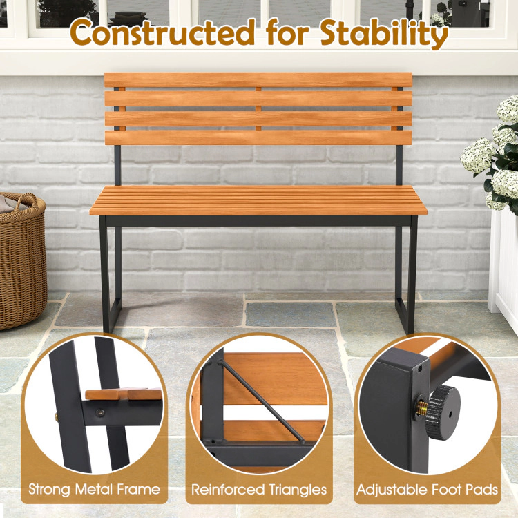 Hivvago Outdoor Bench Acacia Wood Patio Loveseat With Backrest And Heavy Duty Metal Frame