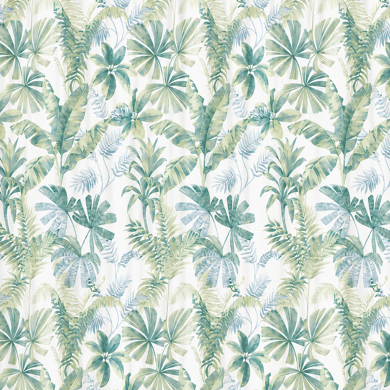 Kate Aurora Tropic Essentials Coastal Aqua Palm Fabric Shower Curtain
