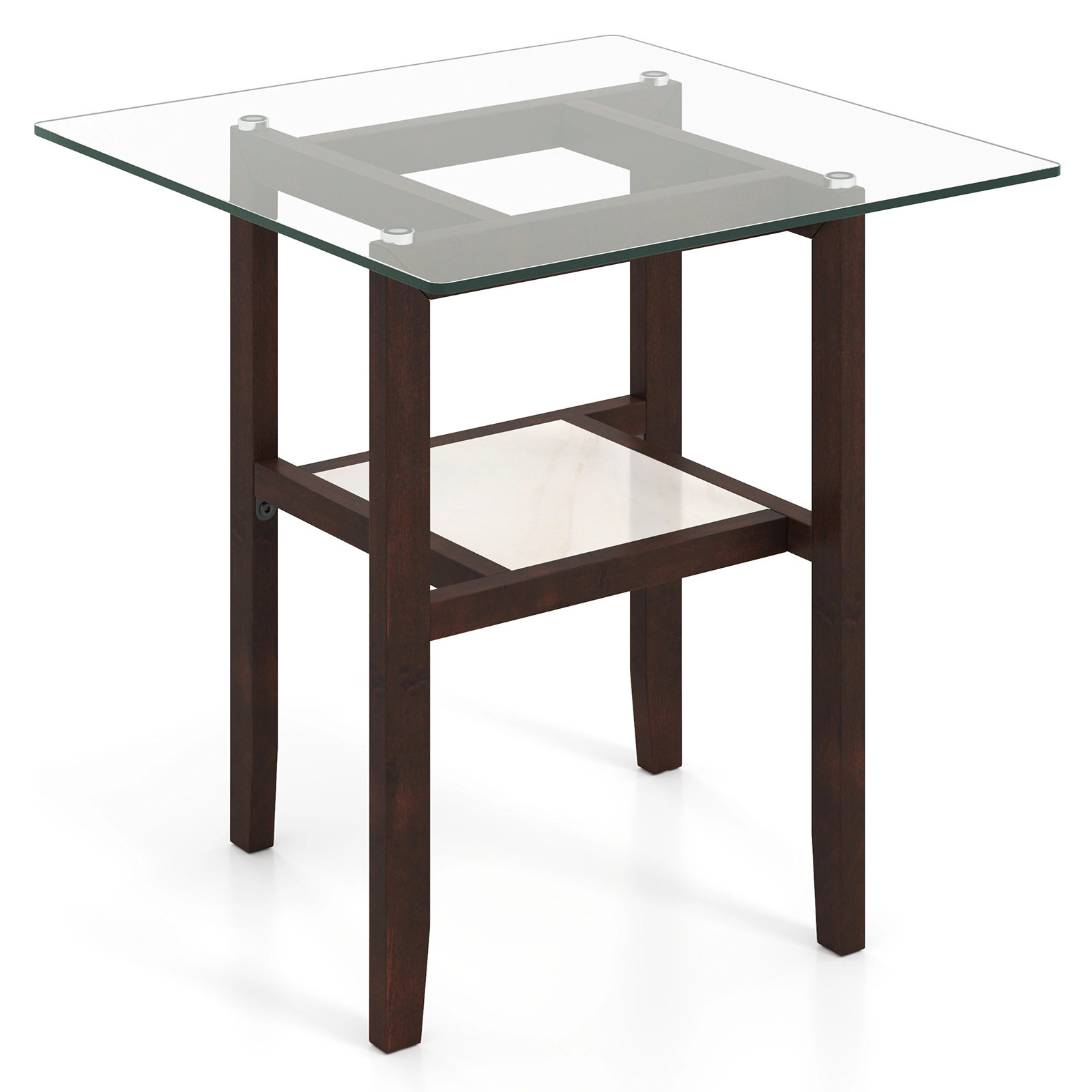 SUGIFT Storage Shelf 150-lb 2-Tier Brown 24 in Square Glass Coffee Table