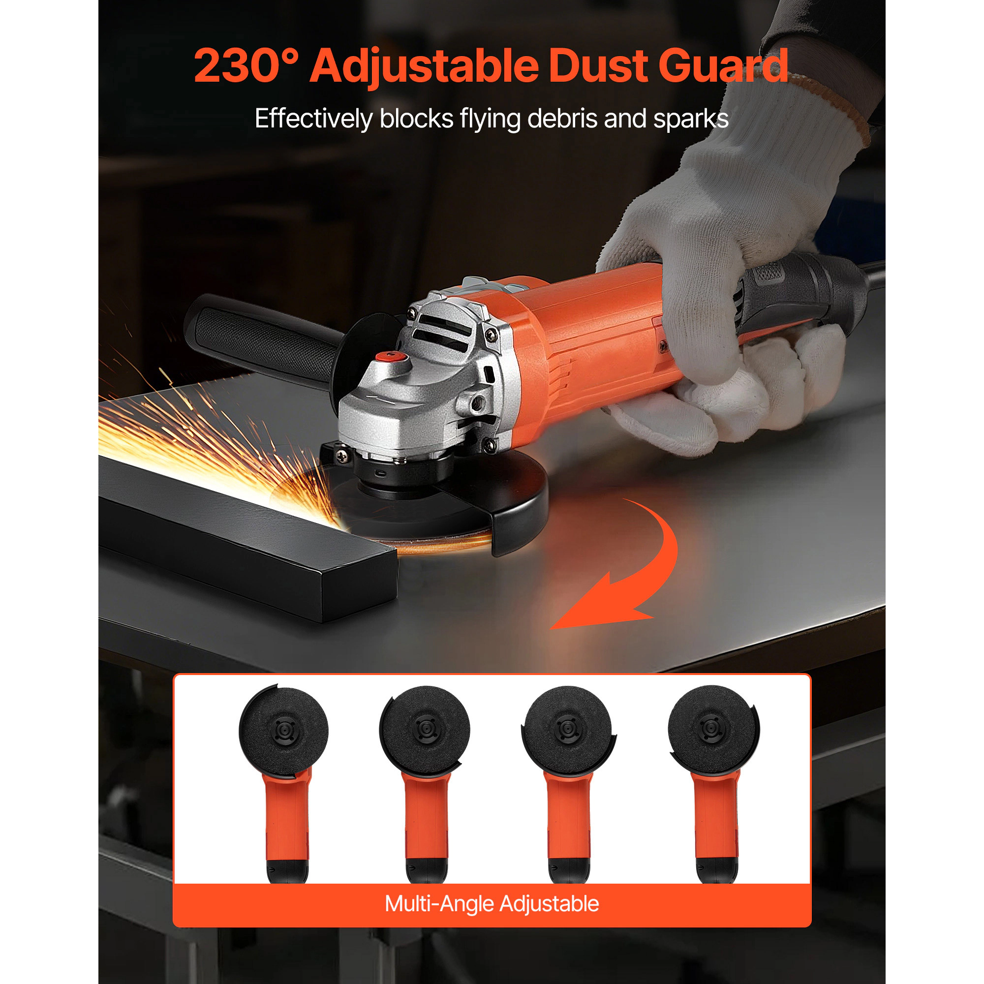 HONGGE Angle Grinder Electric Grinder Power Tool -Speed Corded Angle Grinders with 230° Adjustable Dust Guard for Metal