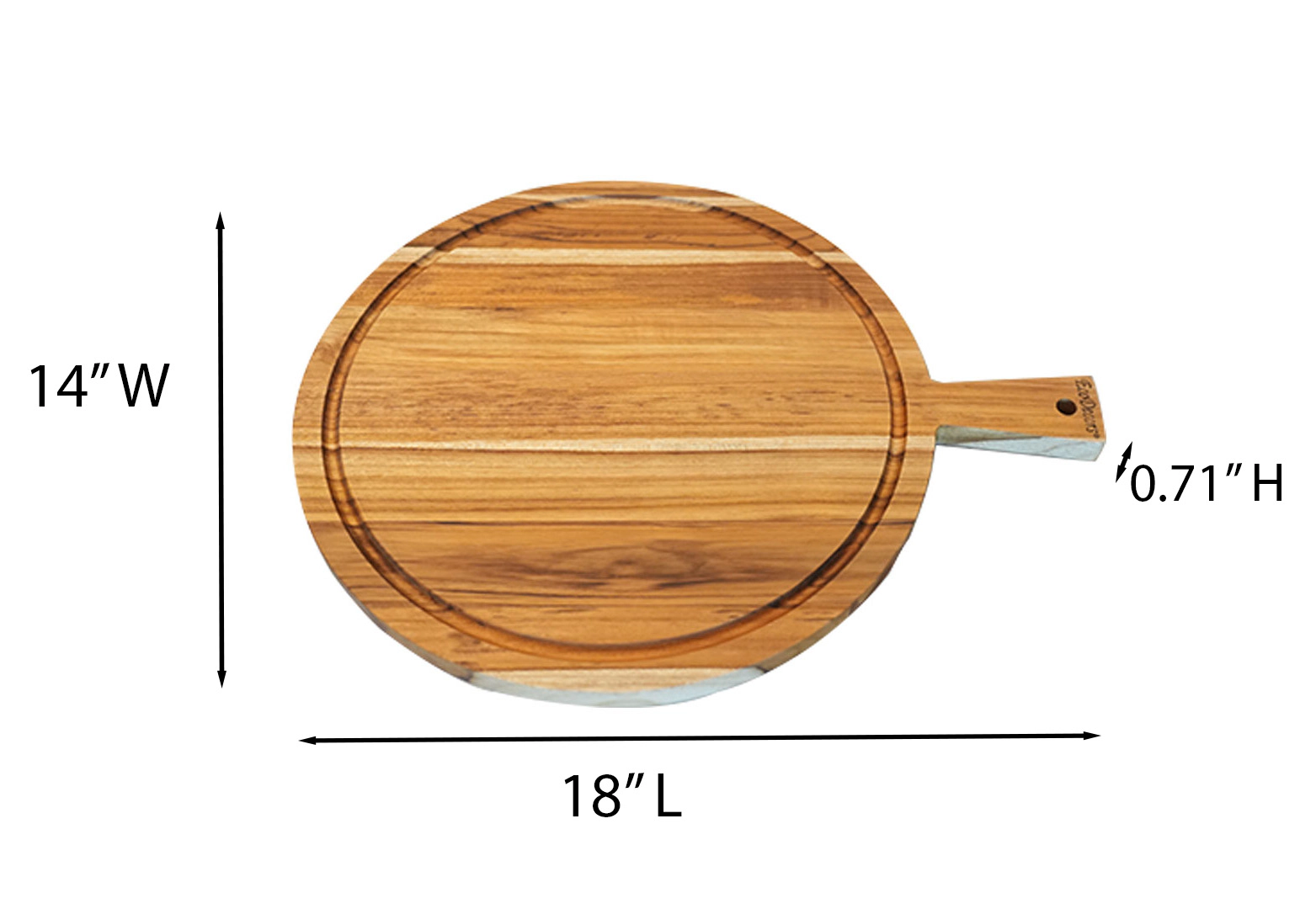 EcoDecors 18" Round Teak Edge-Grain Cutting Board with Handle and Juice Groove