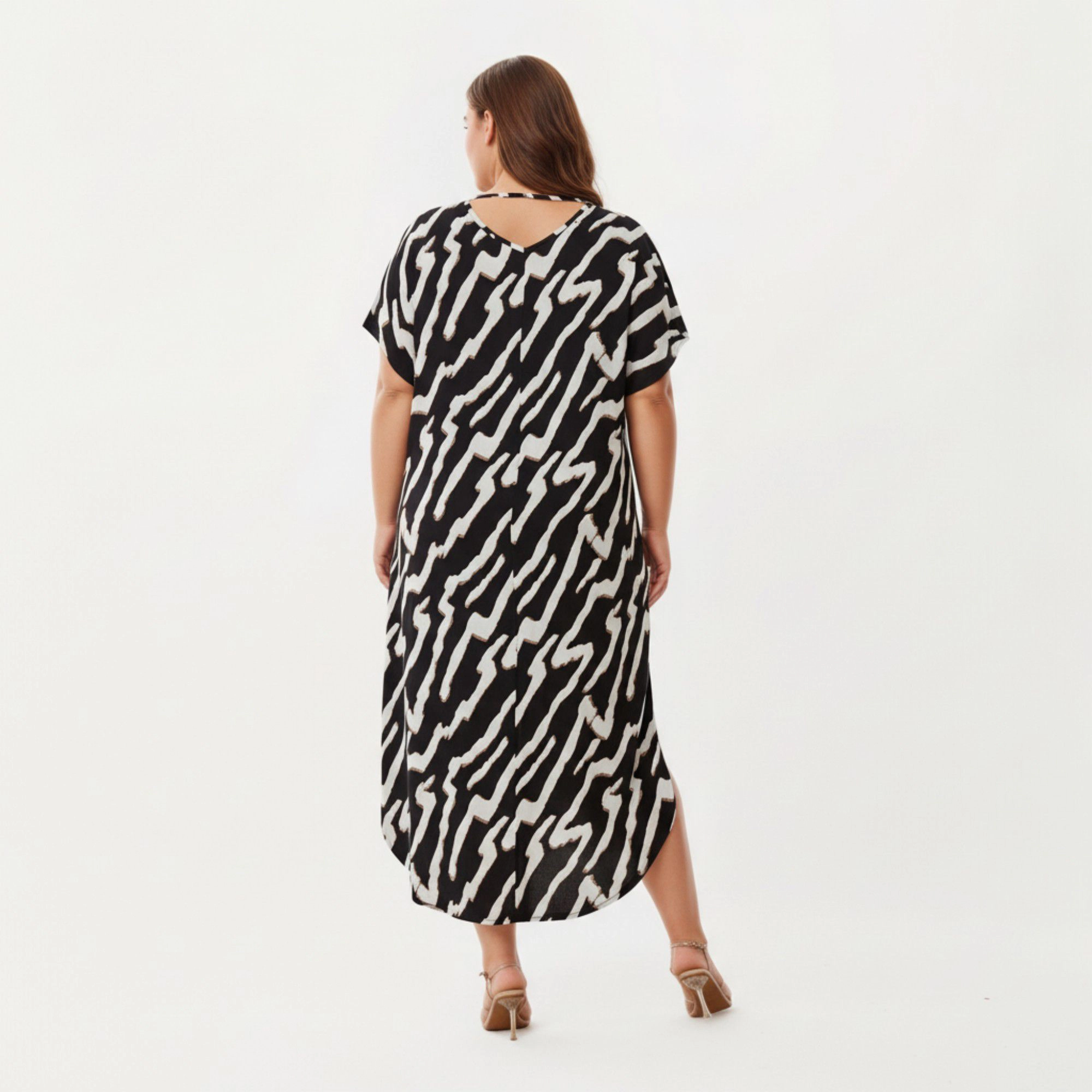 Anna-Kaci Women's Abstract Print Midi Dress Soft Draped Silhouette Relaxed Short Sleeves and Lightweight Fabric Finish