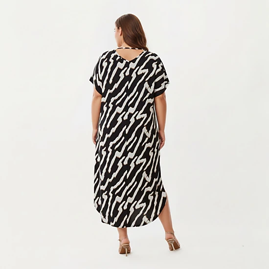 Anna-Kaci Women's Abstract Print Midi Dress Soft Draped Silhouette Relaxed Short Sleeves and Lightweight Fabric Finish