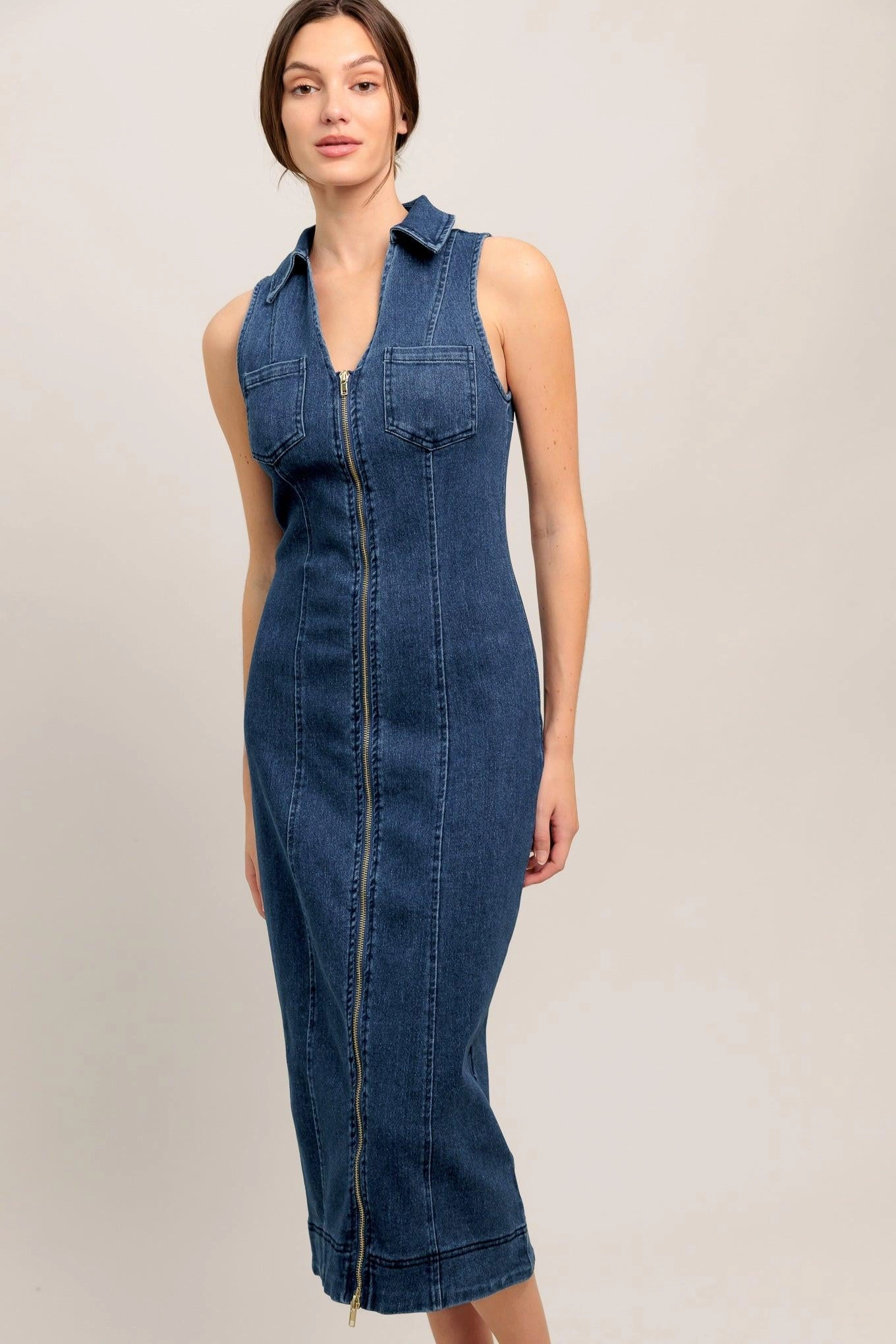 TRUEDAMES Women Everyday Edge Denim Midi Dress