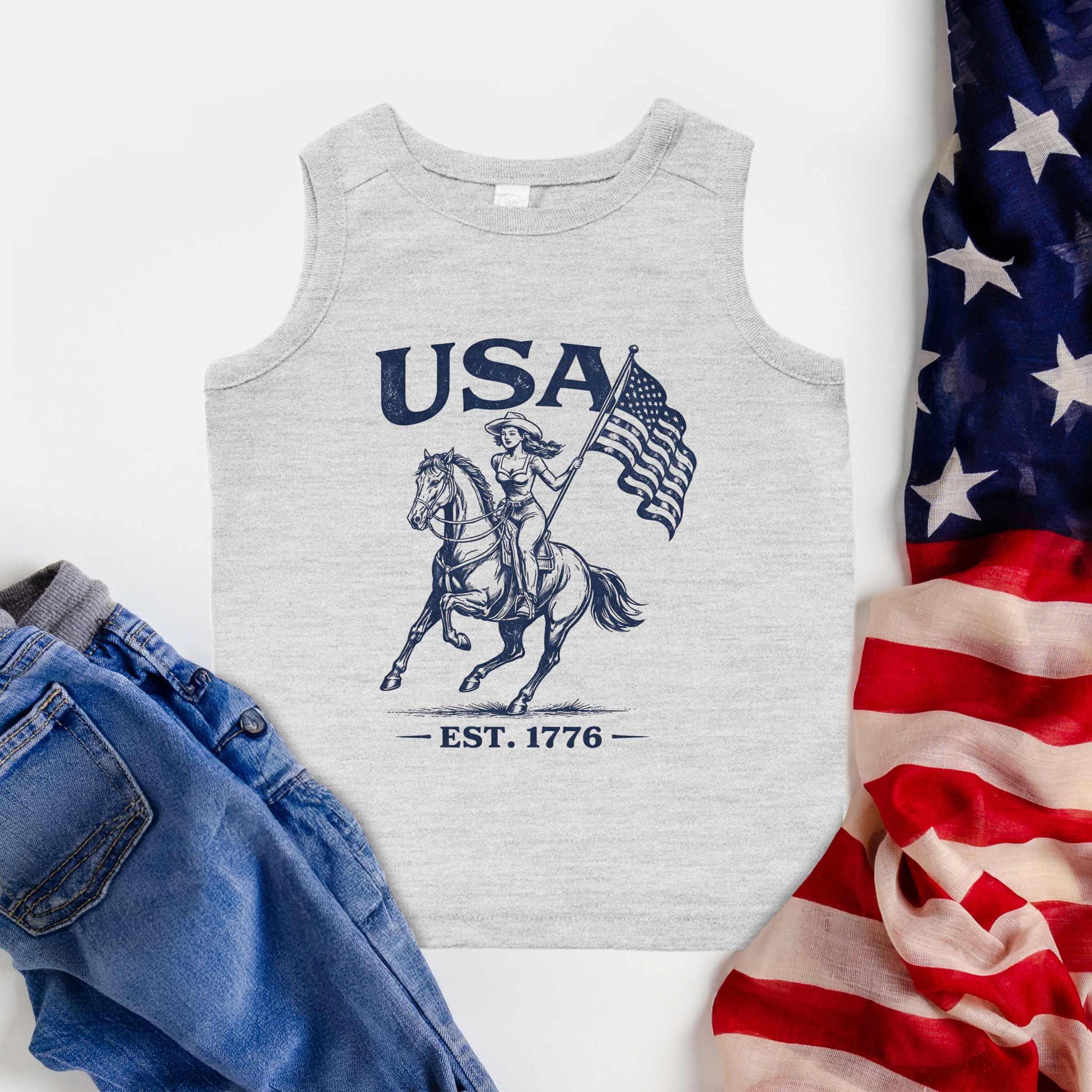 The Juniper Shop - USA Cowgirl Flag Toddler Graphic Tank