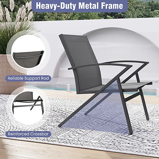 SUGIFT Breathable Quick-Drying Fabric Patio Lawn Chairs Set of 2 with Heavy Duty Metal Frame 350-lb Capacity Gray