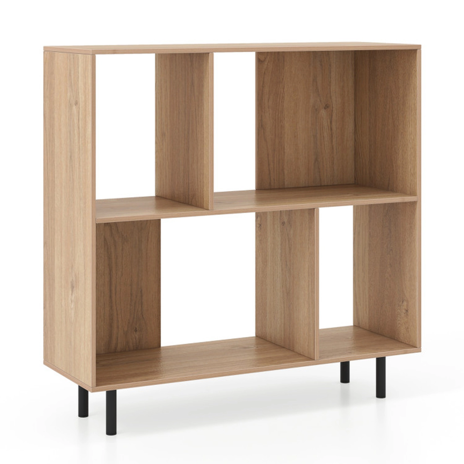 SUGIFT 4-Cube Natural 35.5-in Square Mid-Century Modern Bookshelf with Open Display Shelf and Metal Legs