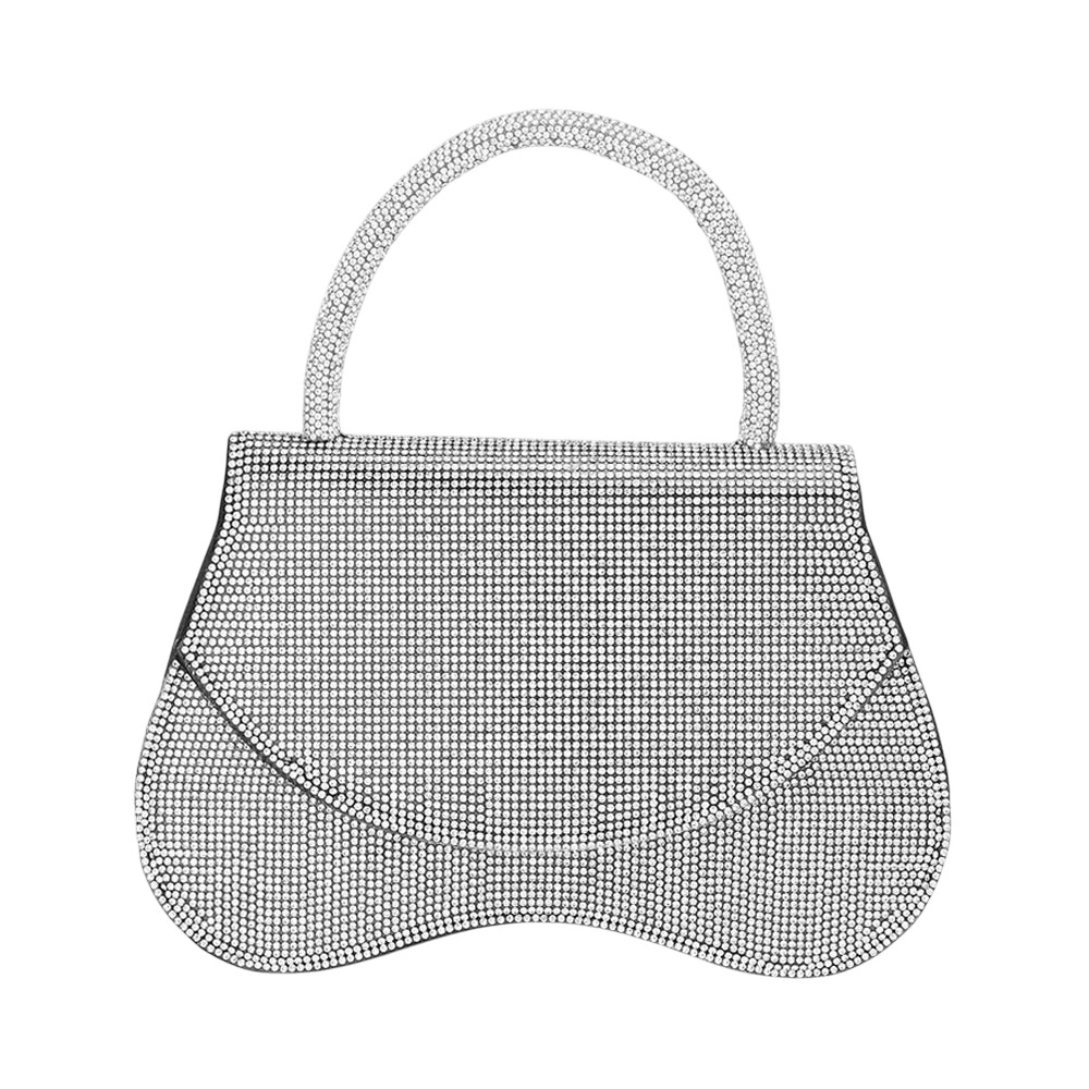 FASHNZFAB Bling Studded Flat Top Handle Flap Evening Bag / Crossbody
