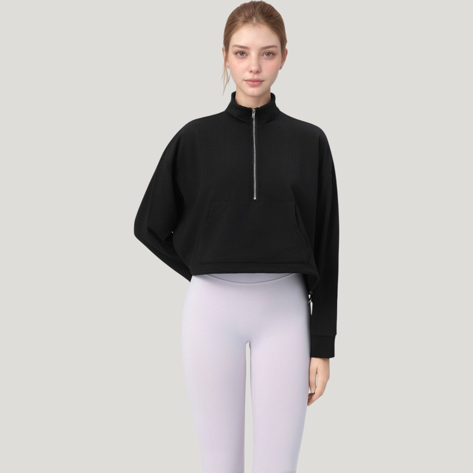 Anna-Kaci Women's Long Sleeve Half-Zip Pullover Top with Mock Neck and Kangaroo Pocket