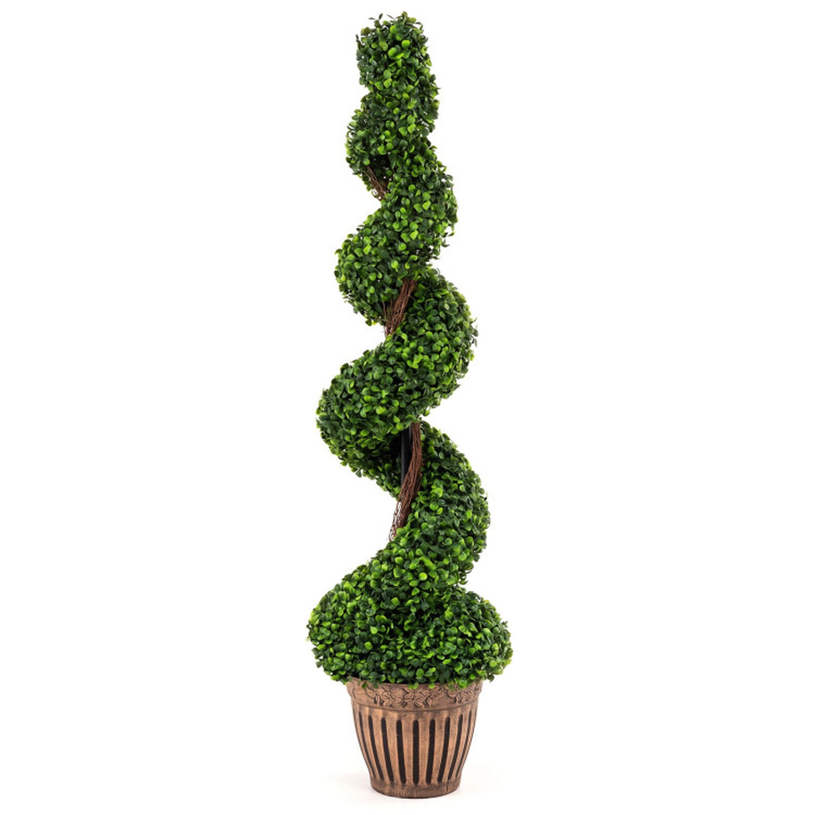 SUGIFT 47-in Spiral Topiary Twisted Wood Vines Artificial Boxwood Tree 9.5-in x 8-in Rustic Planter 12-lb Green