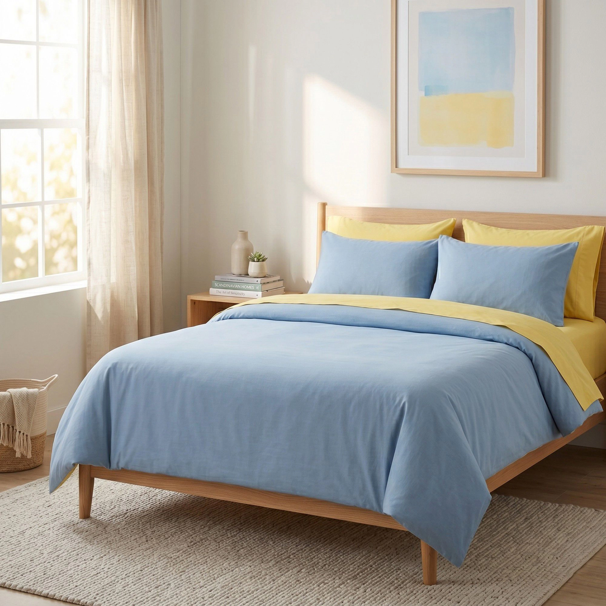 Alilang Unisex 4-Piece Cotton Washed Bedding Set with Duvet Cover Flat Sheet and Pillowcases