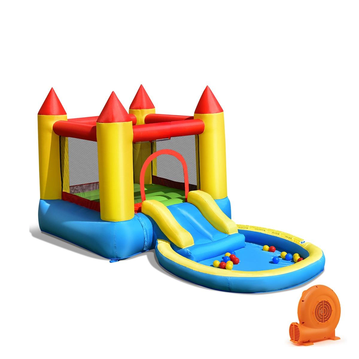 SUGIFT Inflatable Kids Slide Bounce House with 550 w Blower 150-lb Capacity Ages 3-5 Years Colorful 2-Child Design