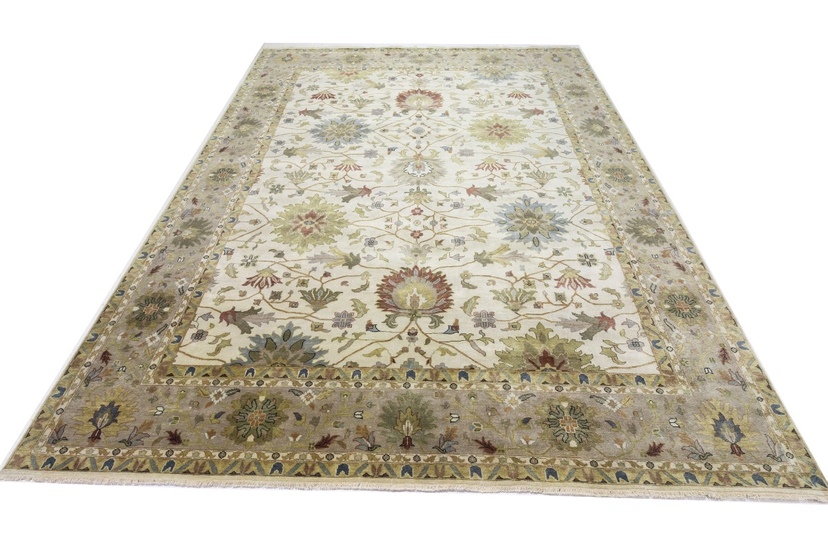 Magic Rugs 12'0 X 15'1 Cream Osh Chobi Floral Hand Knotted Wool Rug