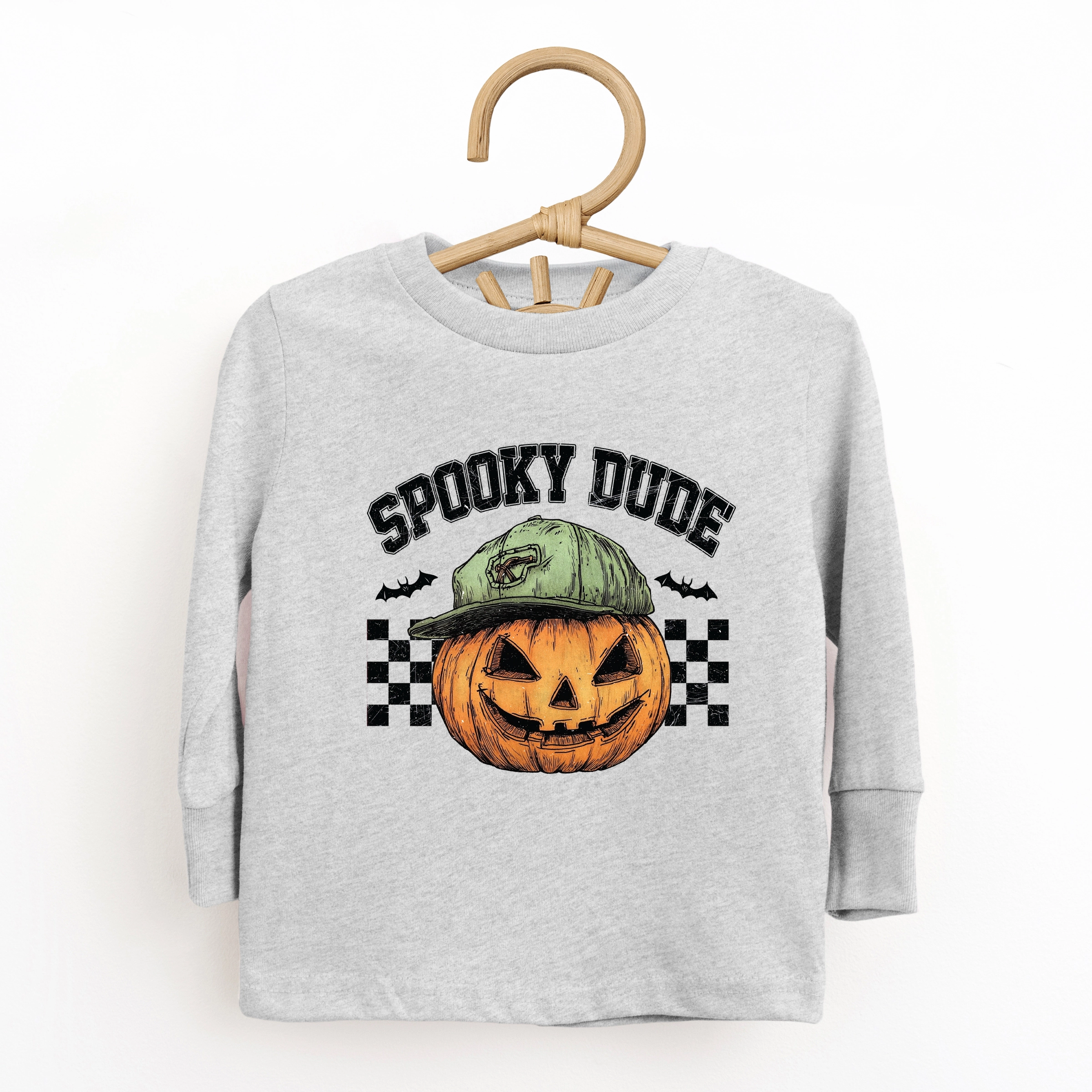 The Juniper Shop - Toddler Long Sleeve Graphic Tee Spooky Dude Checkered Pumpkin