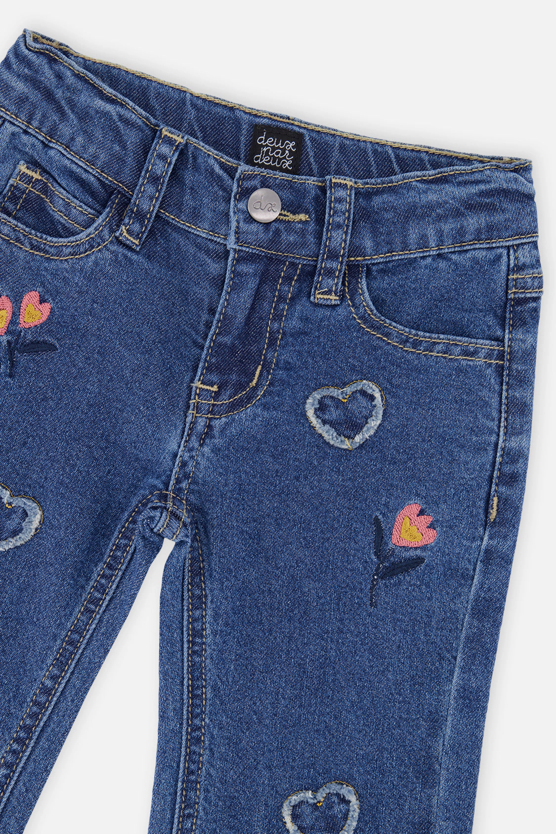 Deux par Girls Heart Appliqué & Floral Embroidered Boot Leg Denim Jeans