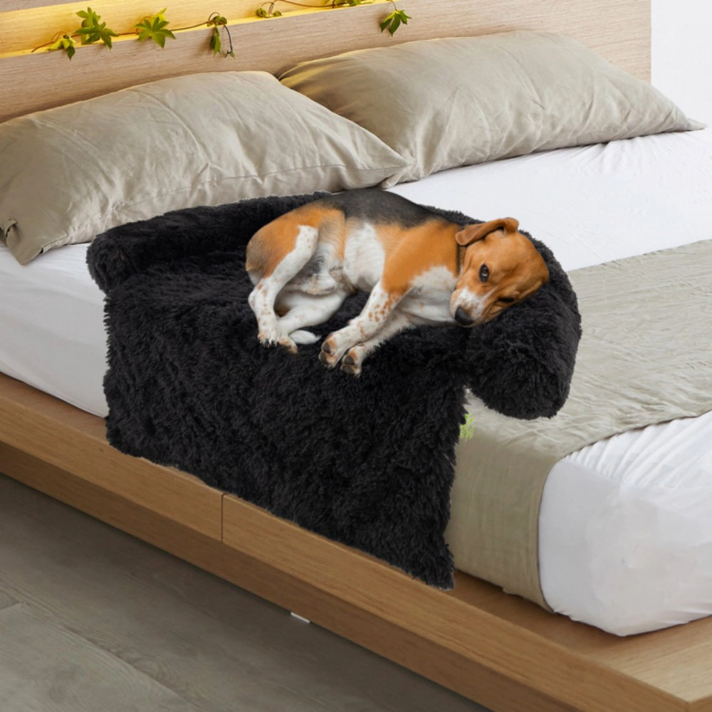 SUGIFT Plush Calming Dog Couch Bed with Removable Bolster Pet Bed 66-lb Capacity 44 x 40 x 7 in Black