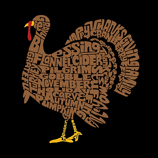 LA Pop Art Men's Cotton-Poly Word Art T-Shirt - Thanksgiving Turkey