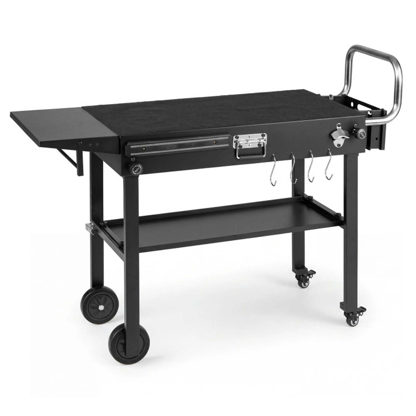 SUGIFT Foldable Outdoor Grill Cart Grilling Table 300-lb Capacity with Storage Shelf and Griddle Caddy Black