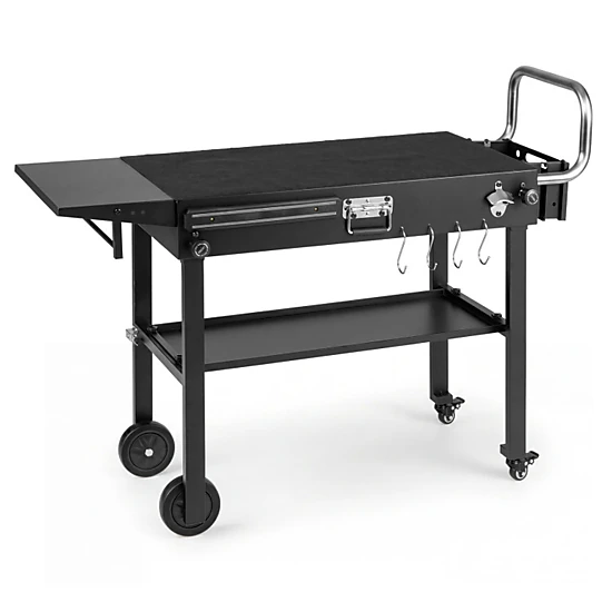 SUGIFT Foldable Outdoor Grill Cart Grilling Table 300-lb Capacity with Storage Shelf and Griddle Caddy Black