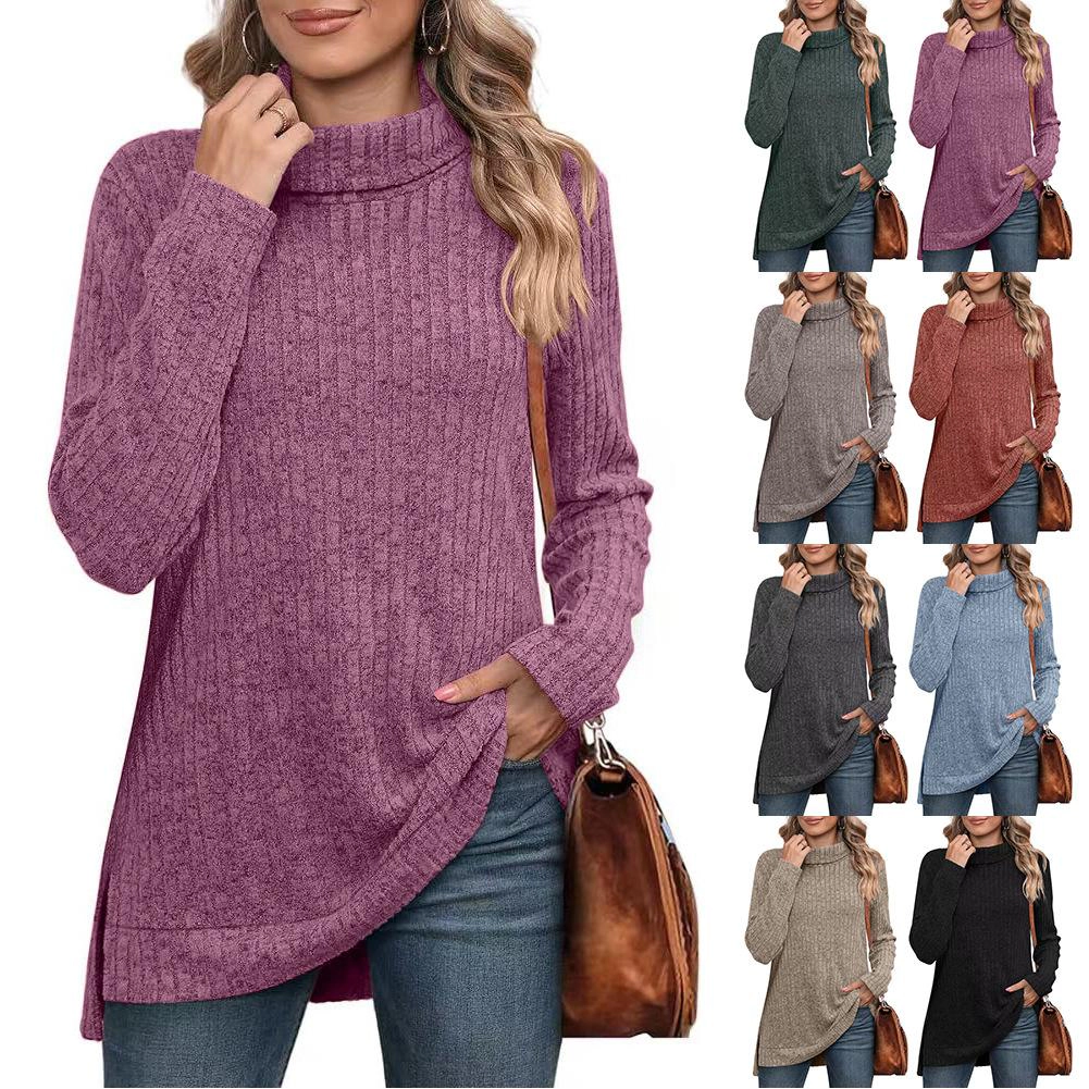 KOJOOIN Women's Turtleneck Tunic Sweater Ribbed Knit Long Sleeve Side Slit Shirts Fall Winter Tops