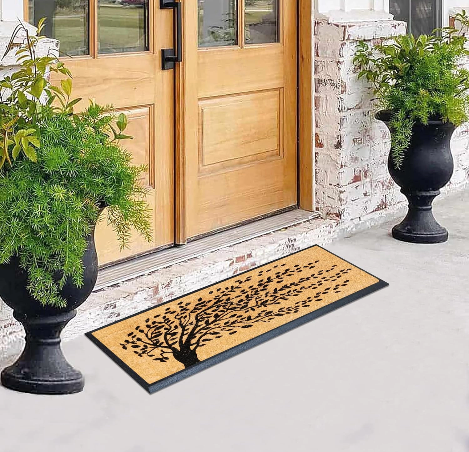 A1HC Coir and Rubber Door Mat 48x18 Inches Heavy Duty Durable Low-Profile Falling Leaves