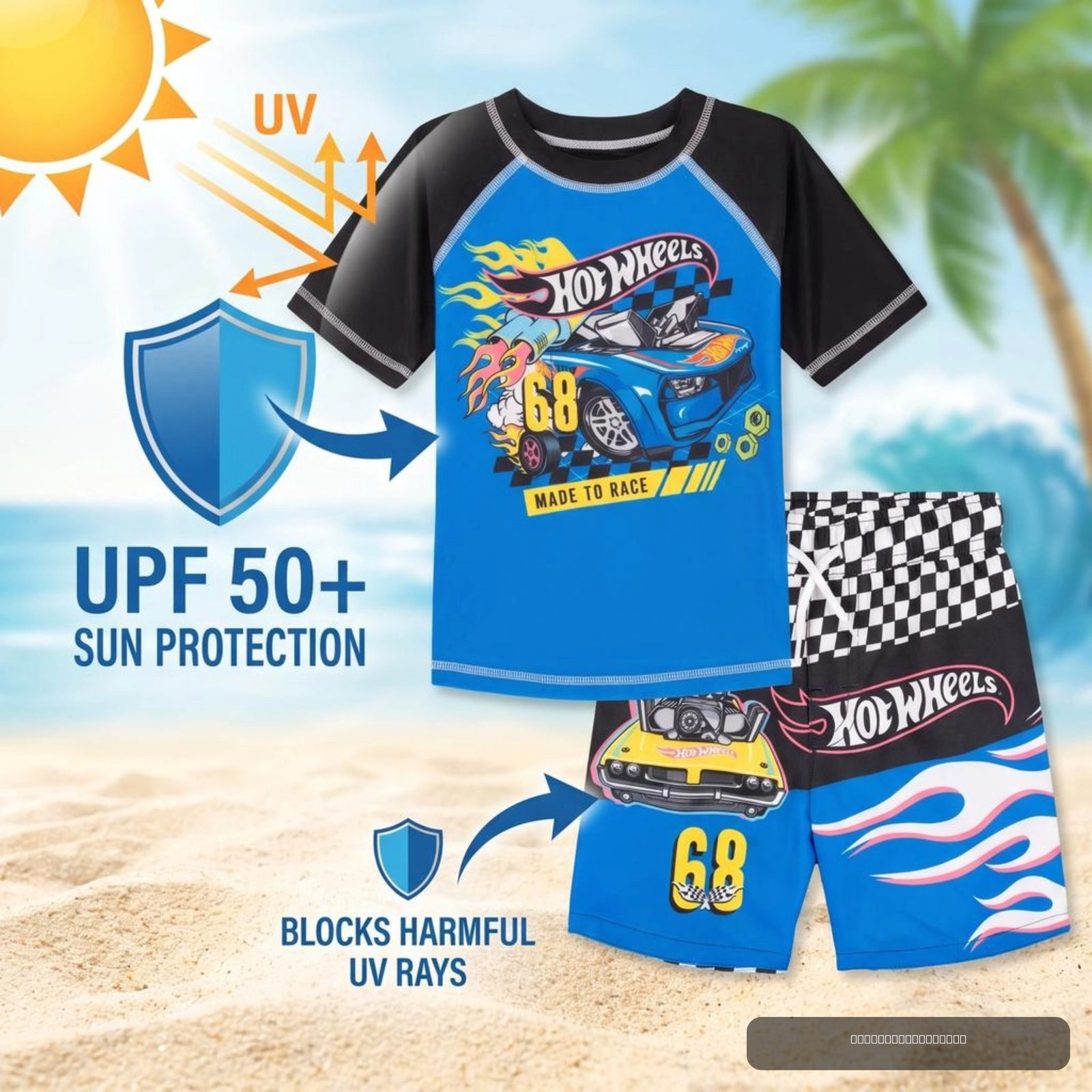 Hot Wheels Boys' 2-Piece Swimwear Rash Guard and Swim Trunks Set
