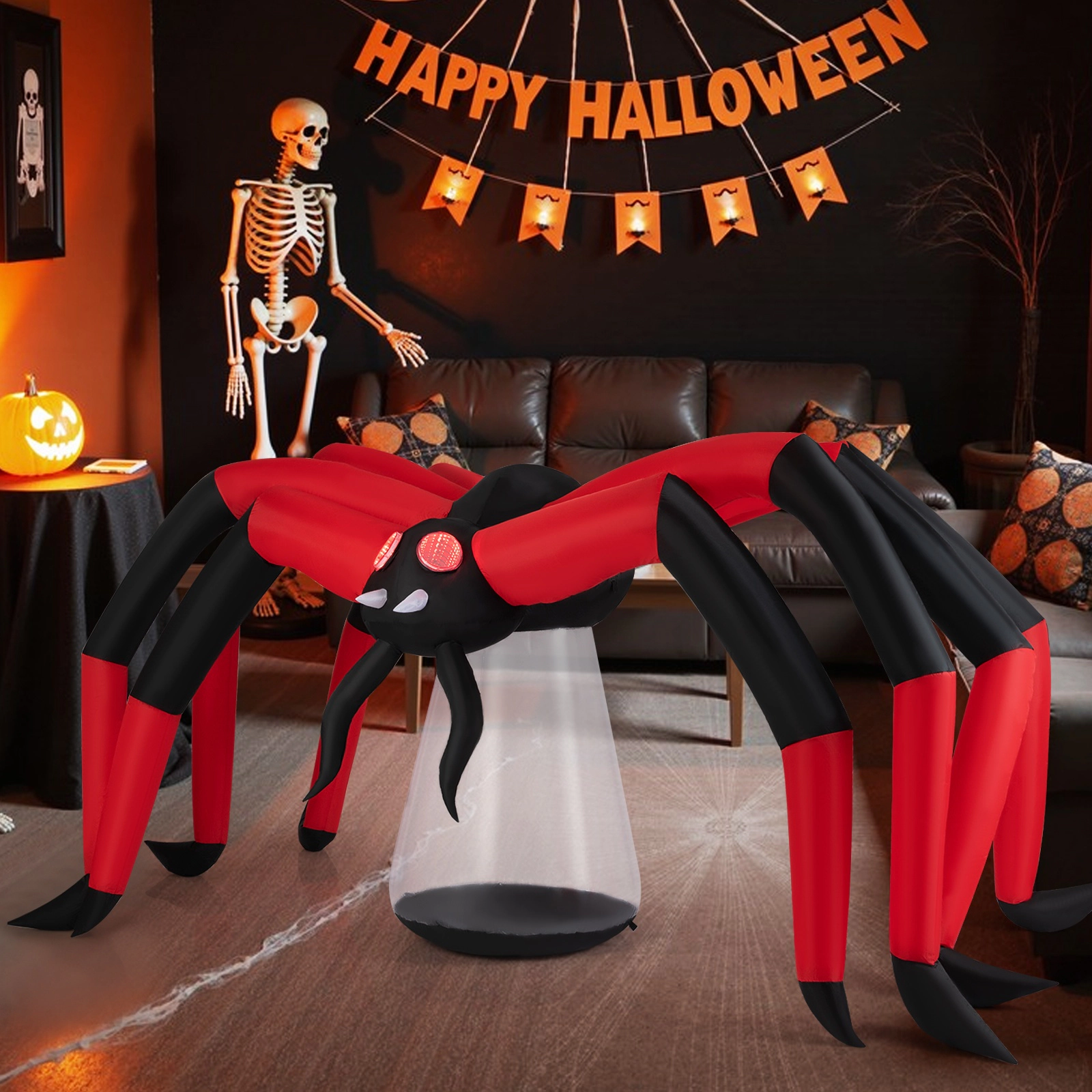 SUGIFT 10-Ft Black and Red Inflatable Halloween Spider with Red LED Tunnel Eyes