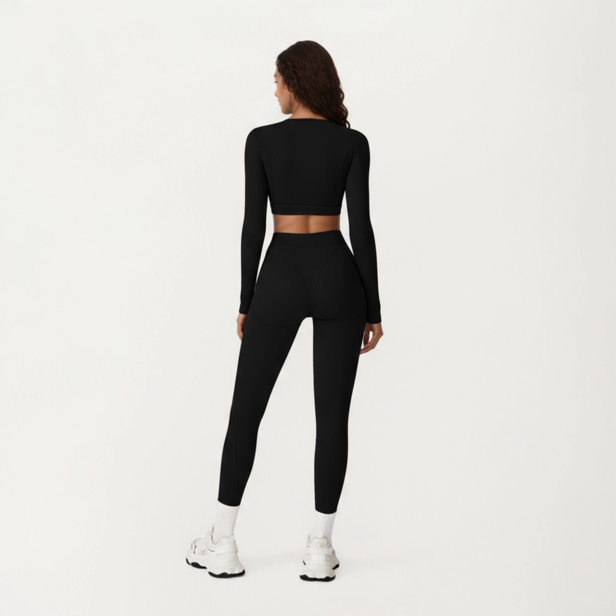 Anna-Kaci Women's Ribbed Cropped Long-Sleeve Top with Square Neckline and Contour Seaming