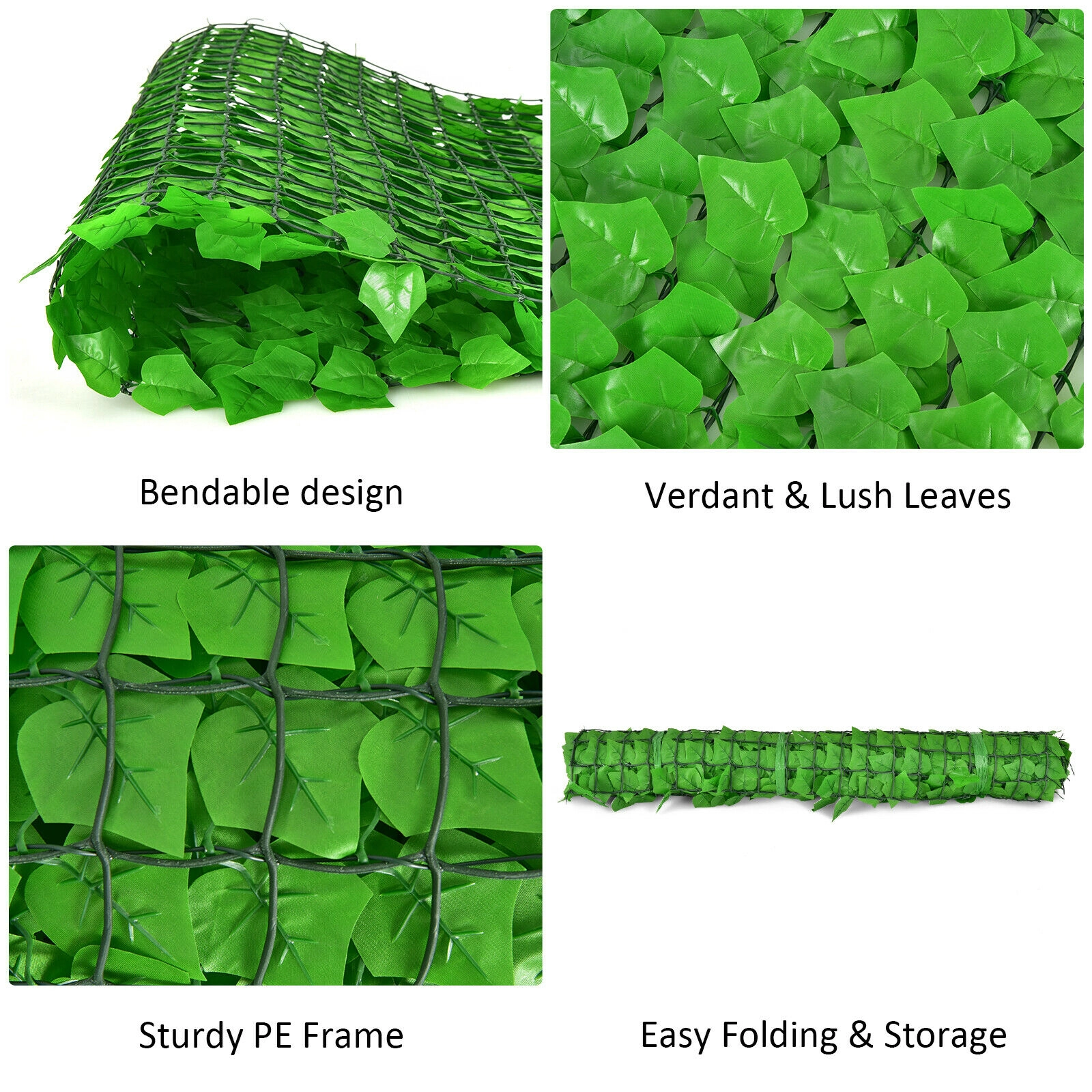 SUGIFT Artificial Ivy Privacy Garden Trellis Fence 118 x 39.4-in Panel 32.3-sq-ft Coverage Light Green Polyester Fabric