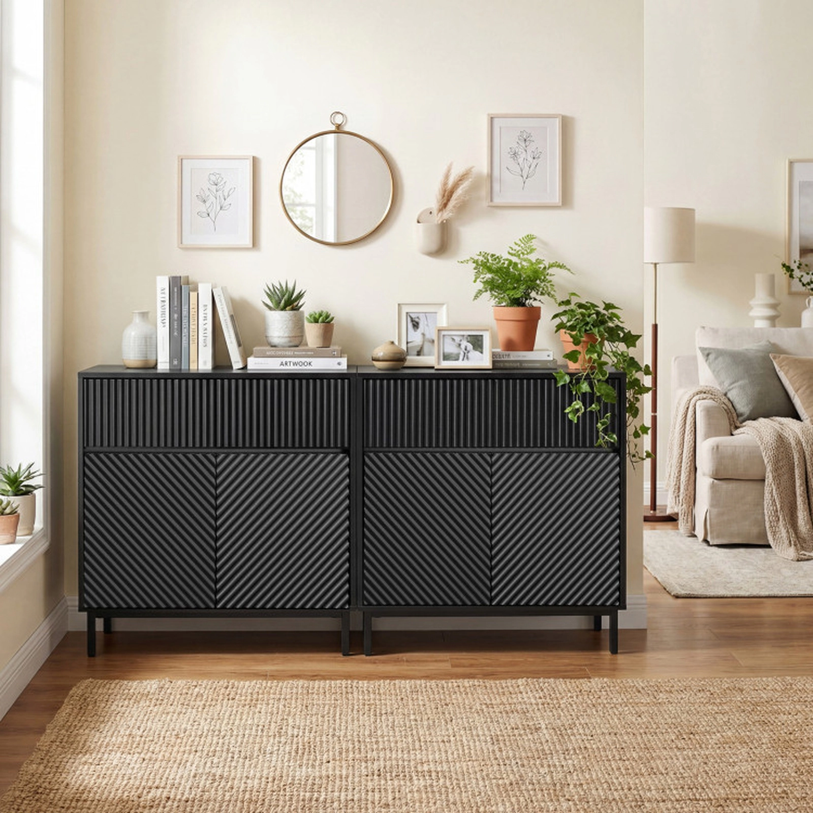 SUGIFT 32-in Wide Buffet Cabinet with 2 Doors and 1 Drawer 200-lb Capacity Black