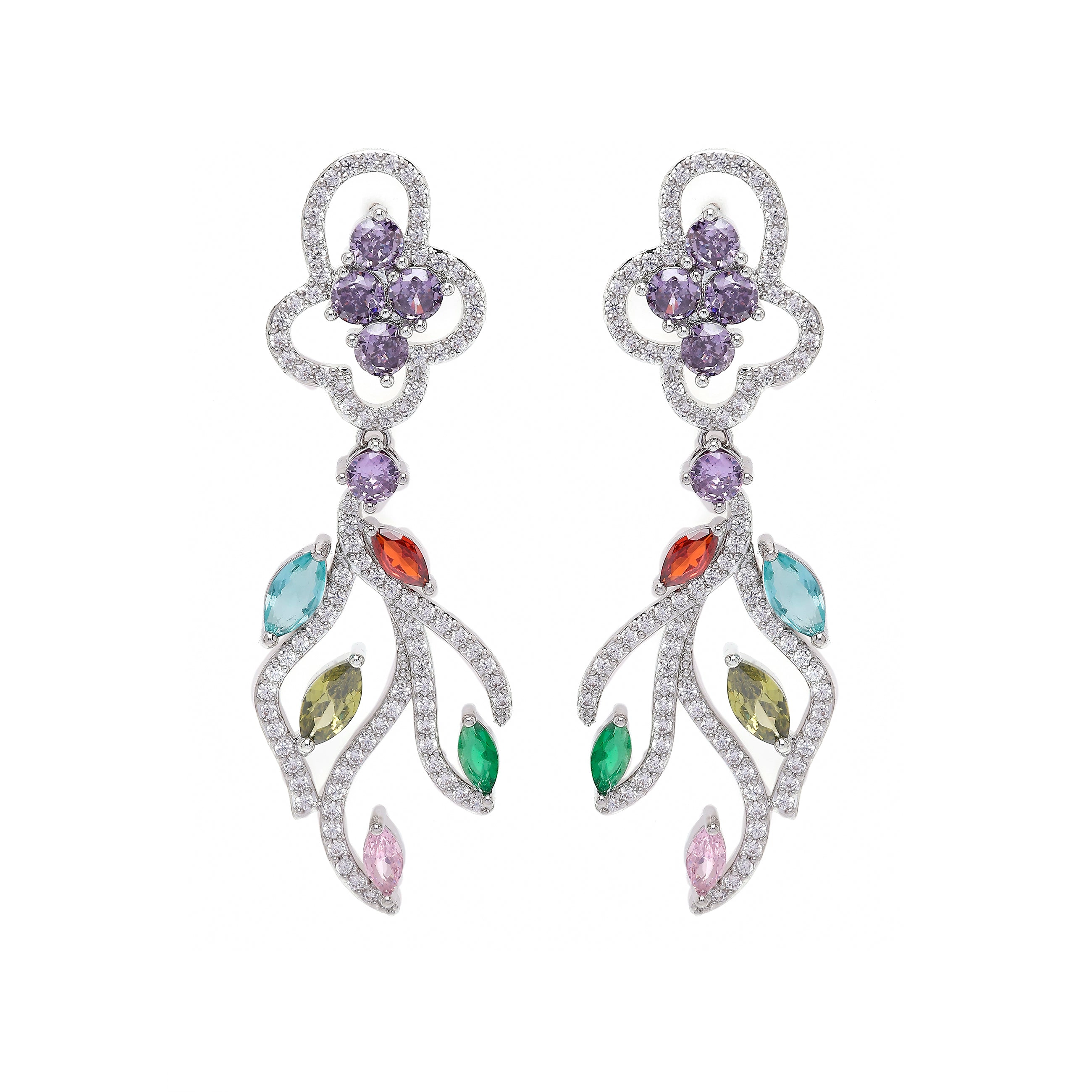 AGP PARIS Womens Multicolored Modern Floral Dangle Drop Earrings
