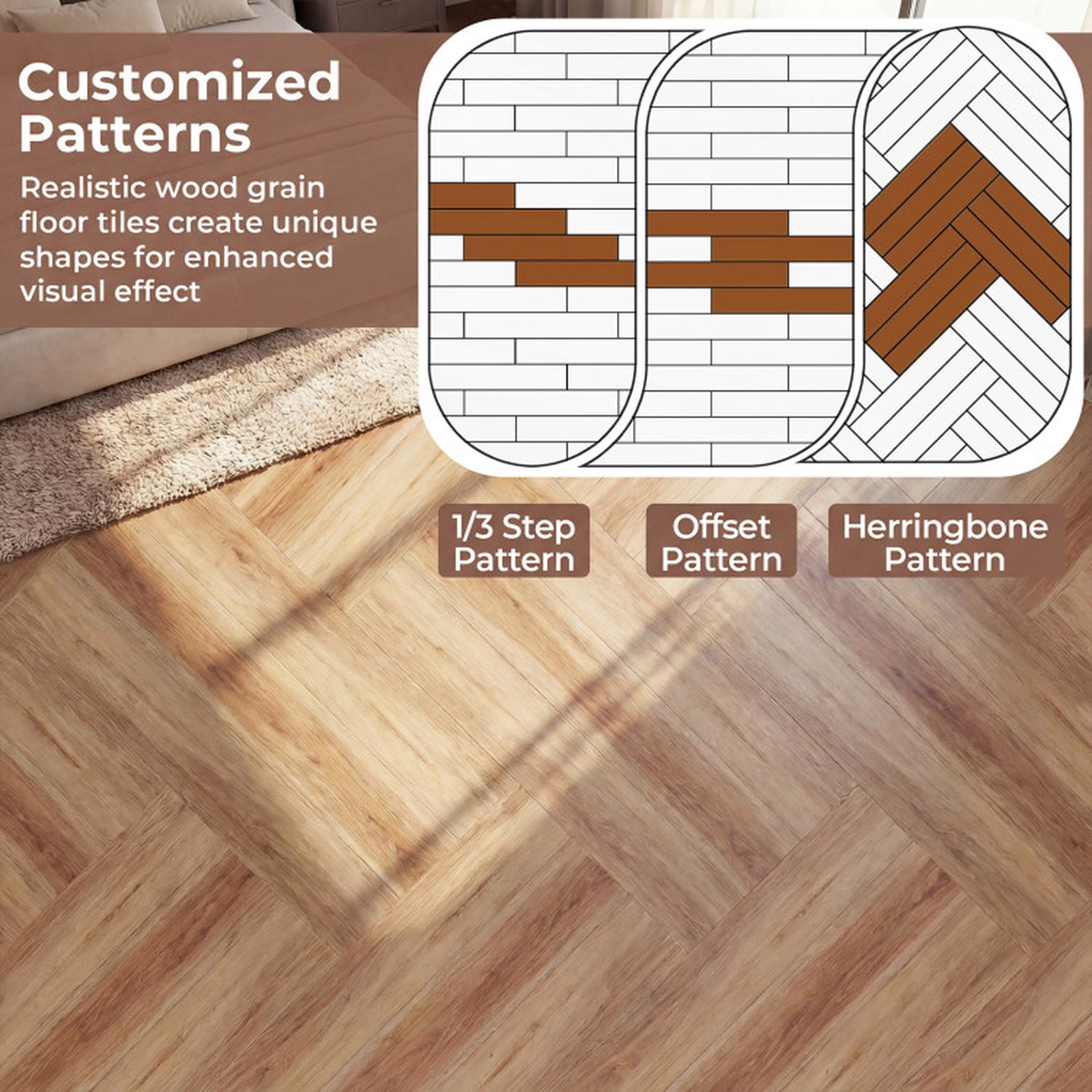 SUGIFT Rustic Brown Set of 2 Boxes 36-in Waterproof 3D Wood Grain Vinyl Plank Floor Tiles 72-sq ft