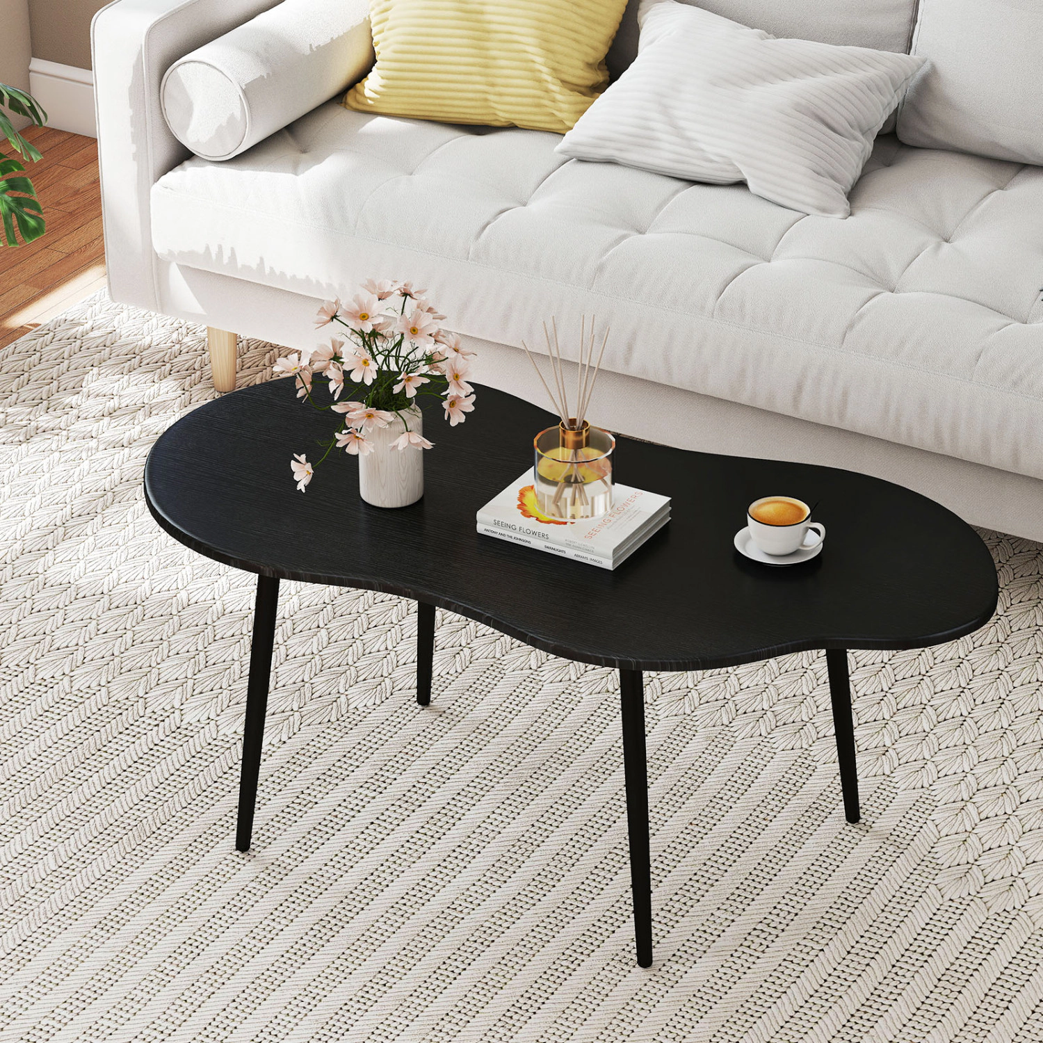 Glintex 39.5-Inch Cloud-Shaped Coffee Table with Metal Frame