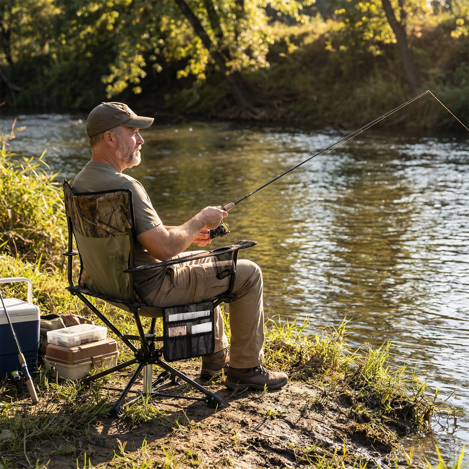SUGIFT Green 360-Degree Swivel Hunting Chair with Mesh Cup Holder 32-in W 21-in D 35-in H 300-lb Seat Capacity