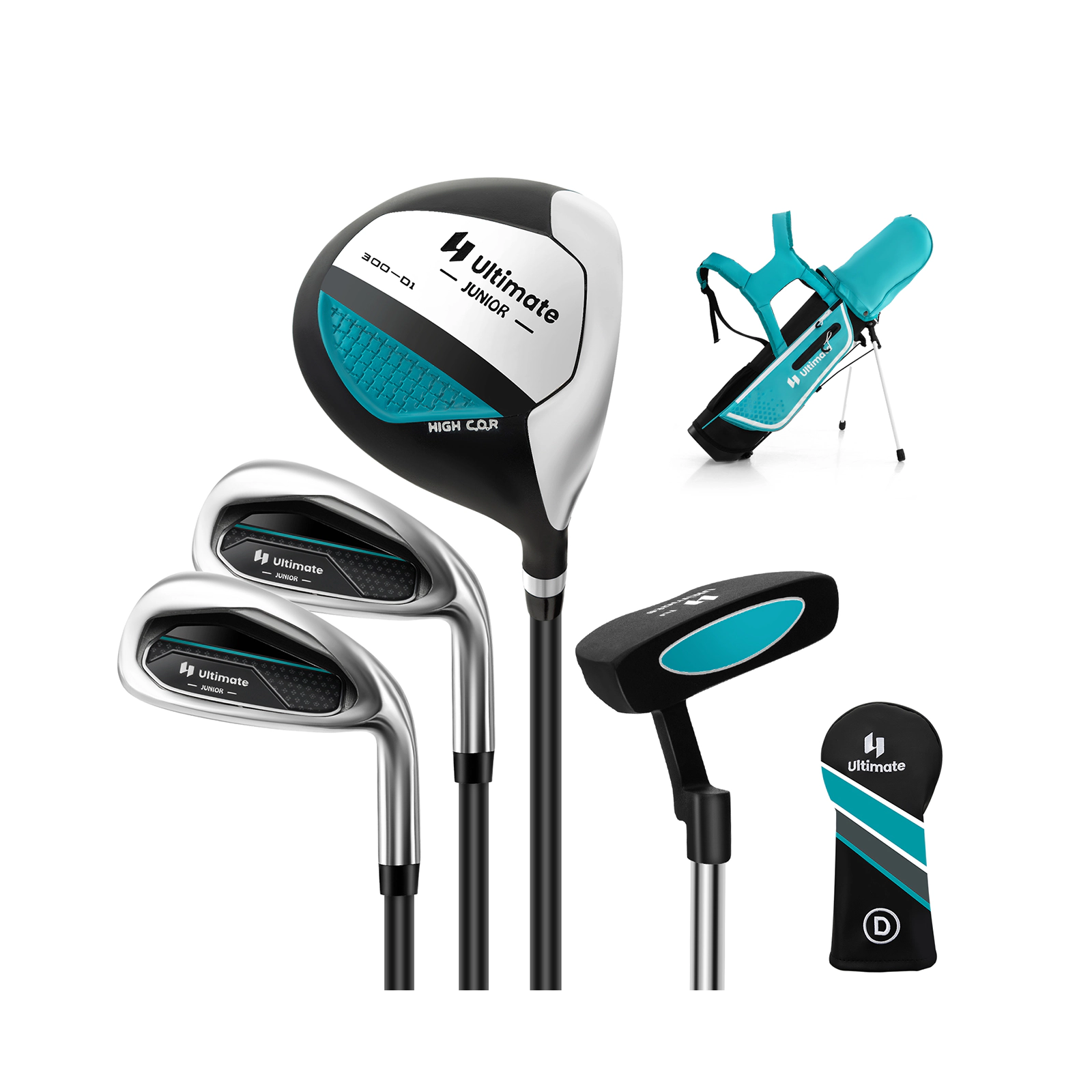 LJG Junior Complete Golf Club Set for Kids with Rain Hood Right Hand Children Age 8-10 Years Old