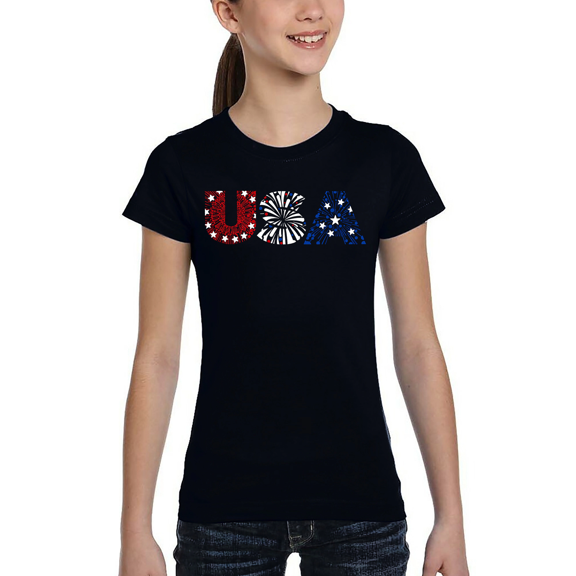 LA Pop Art Girls Word T-Shirt - Usa Fireworks