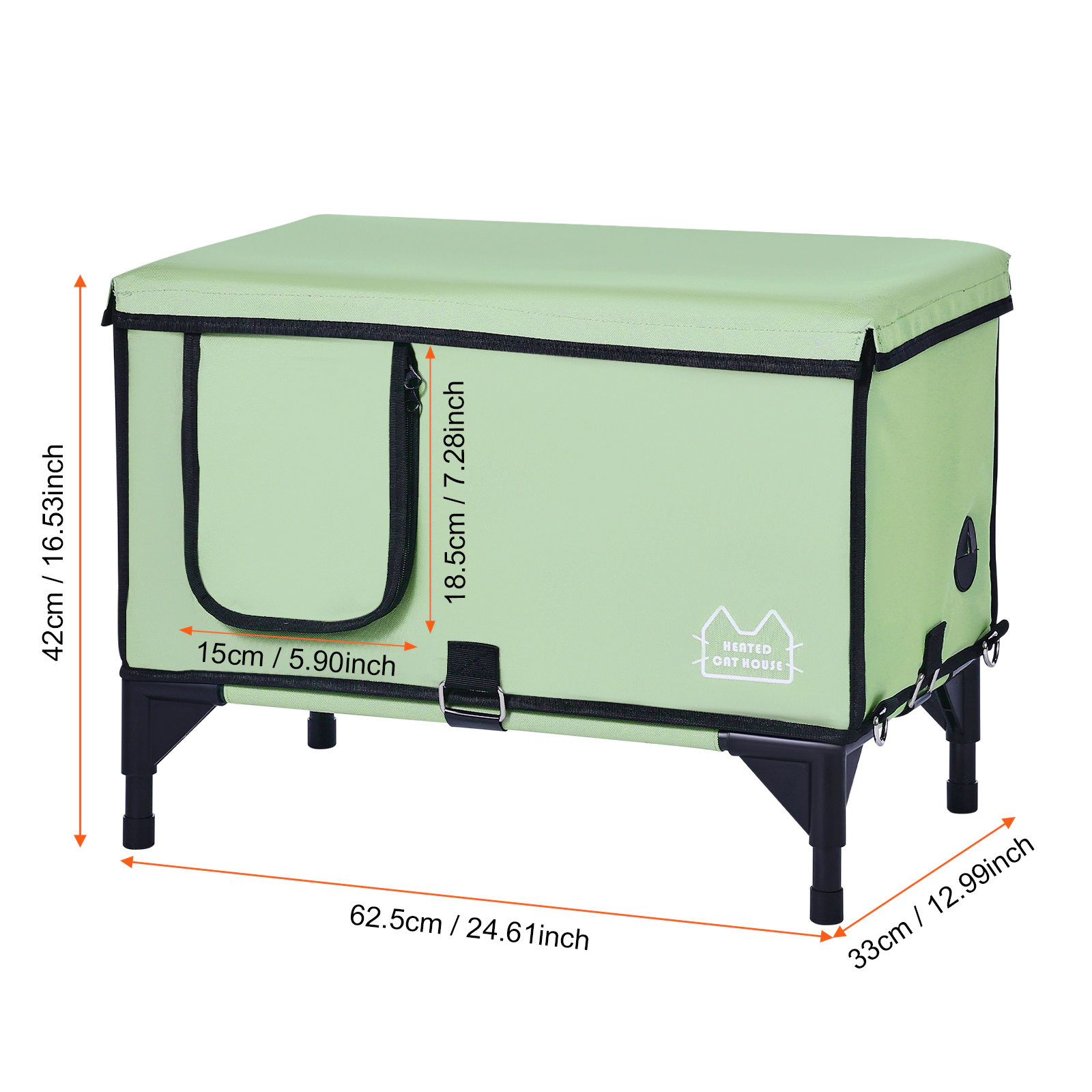 HONGGE Elevated Heated Cat House Cuboid Kitty Shelter with Adjustable Temperature and Timer 900D Oxford Cloth Foldable