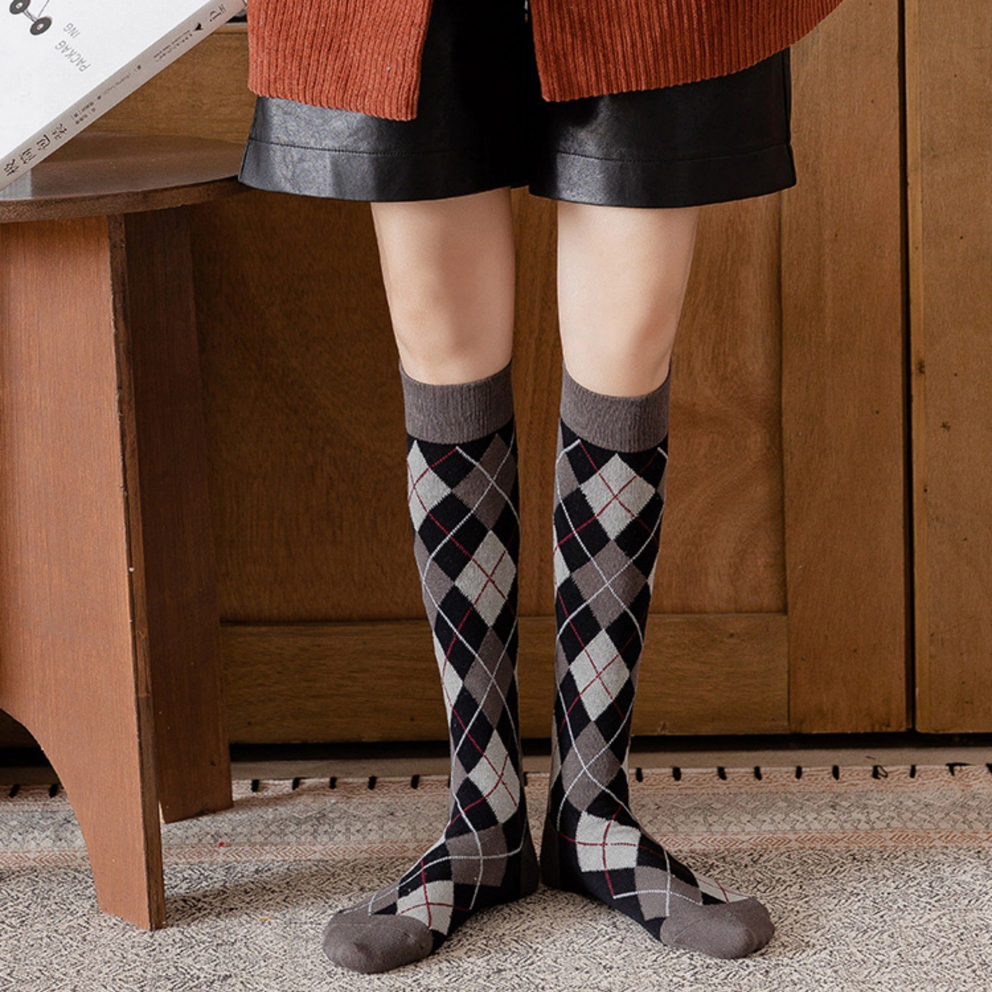 Anna-Kaci Women's 2-Pair Classic Argyle Ribbed Knit Crew Socks