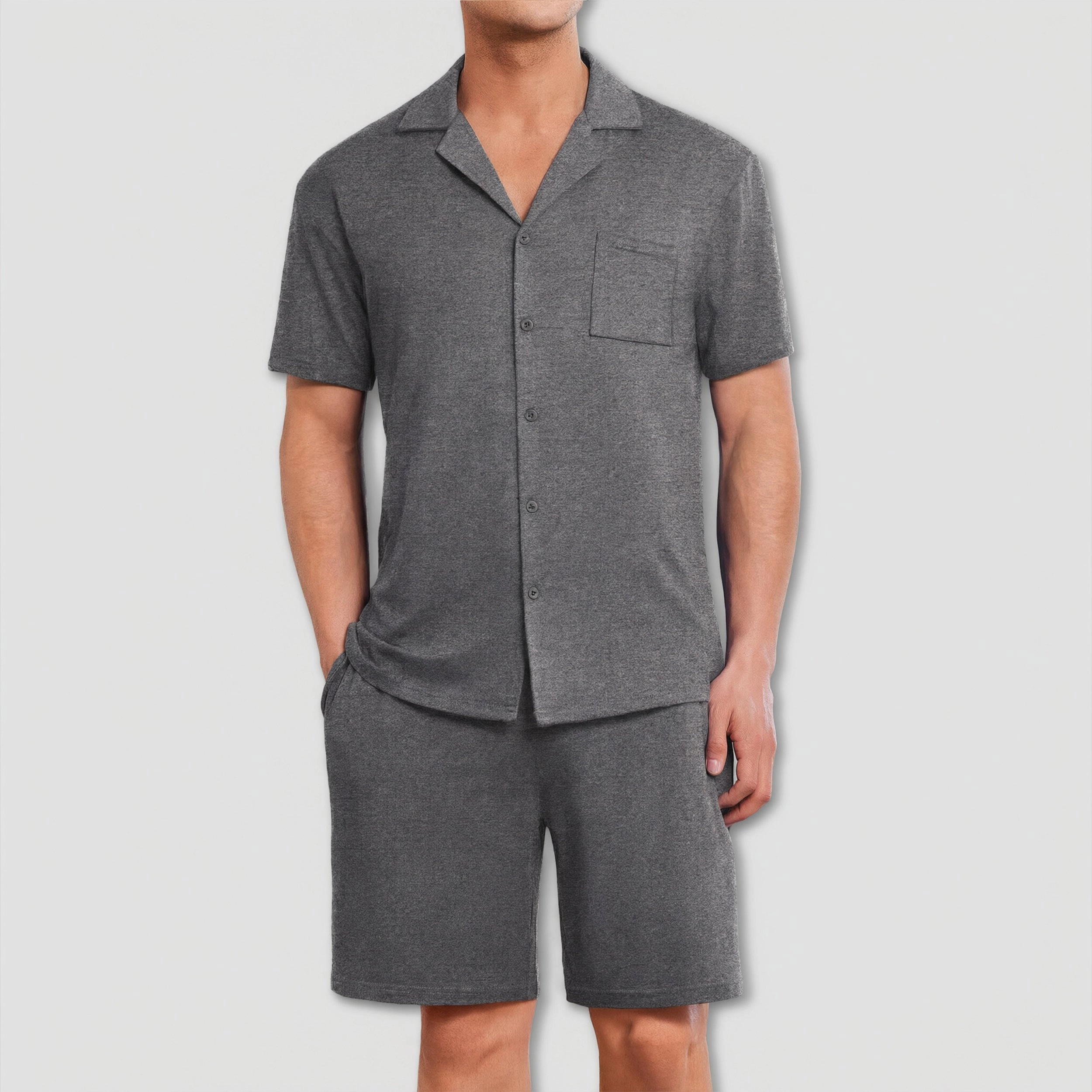 Ekouaer Men's Pajama Set Short Sleeve Sleepwear Button-Down Soft Loungewear 2 Pc Shorts Set