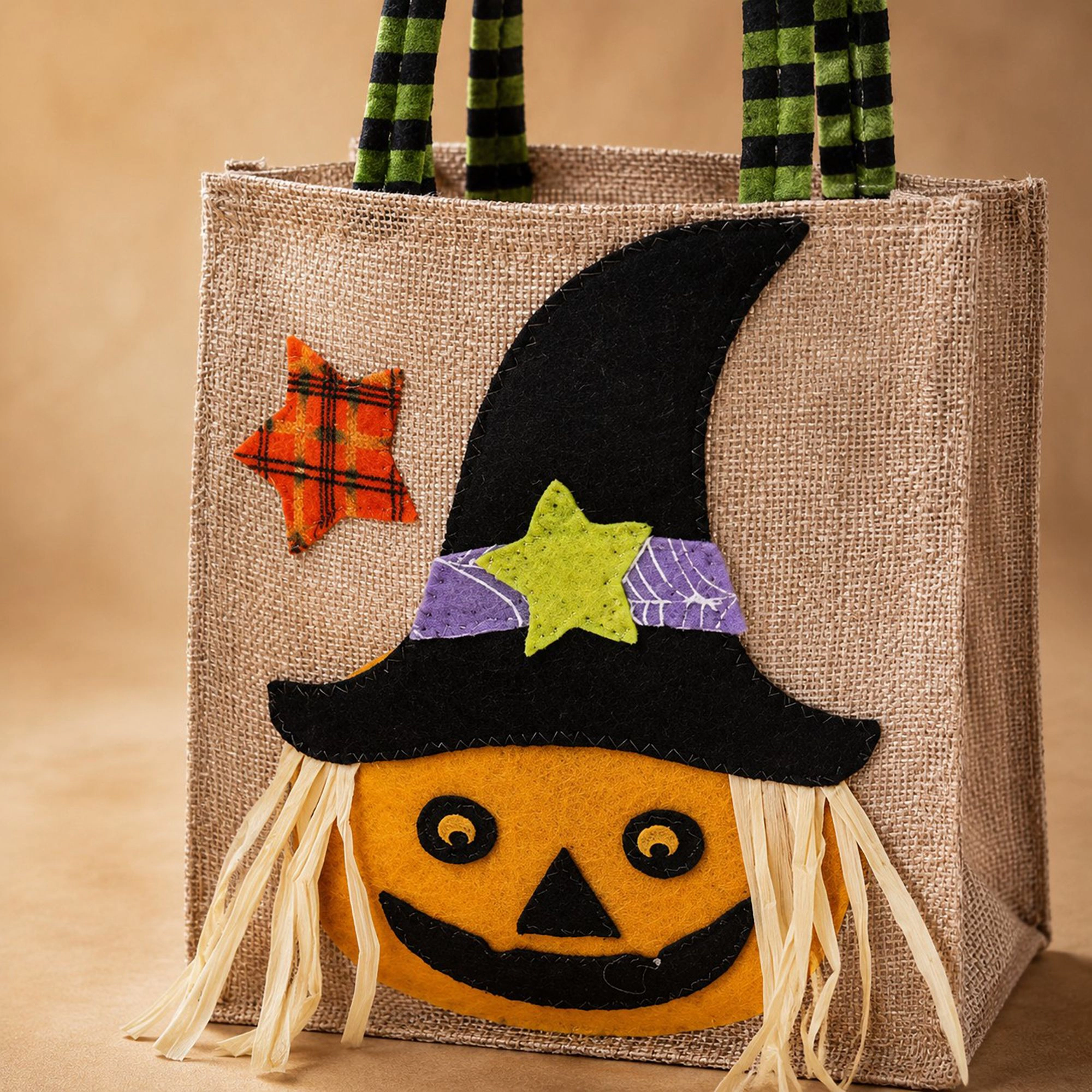 Alilang Halloween Burlap Character Applique Trick or Treat Tote Bag