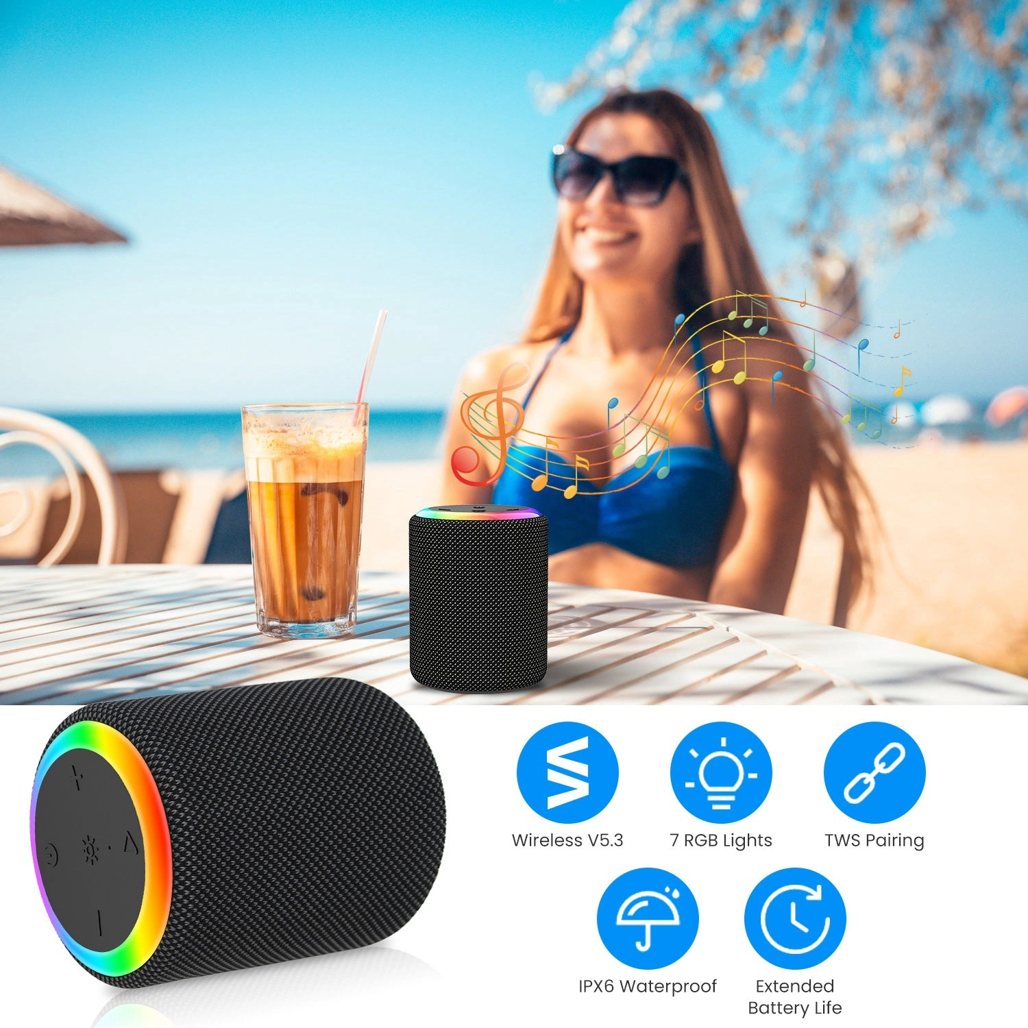 GBruno Waterproof RGB Portable Wireless Speaker
