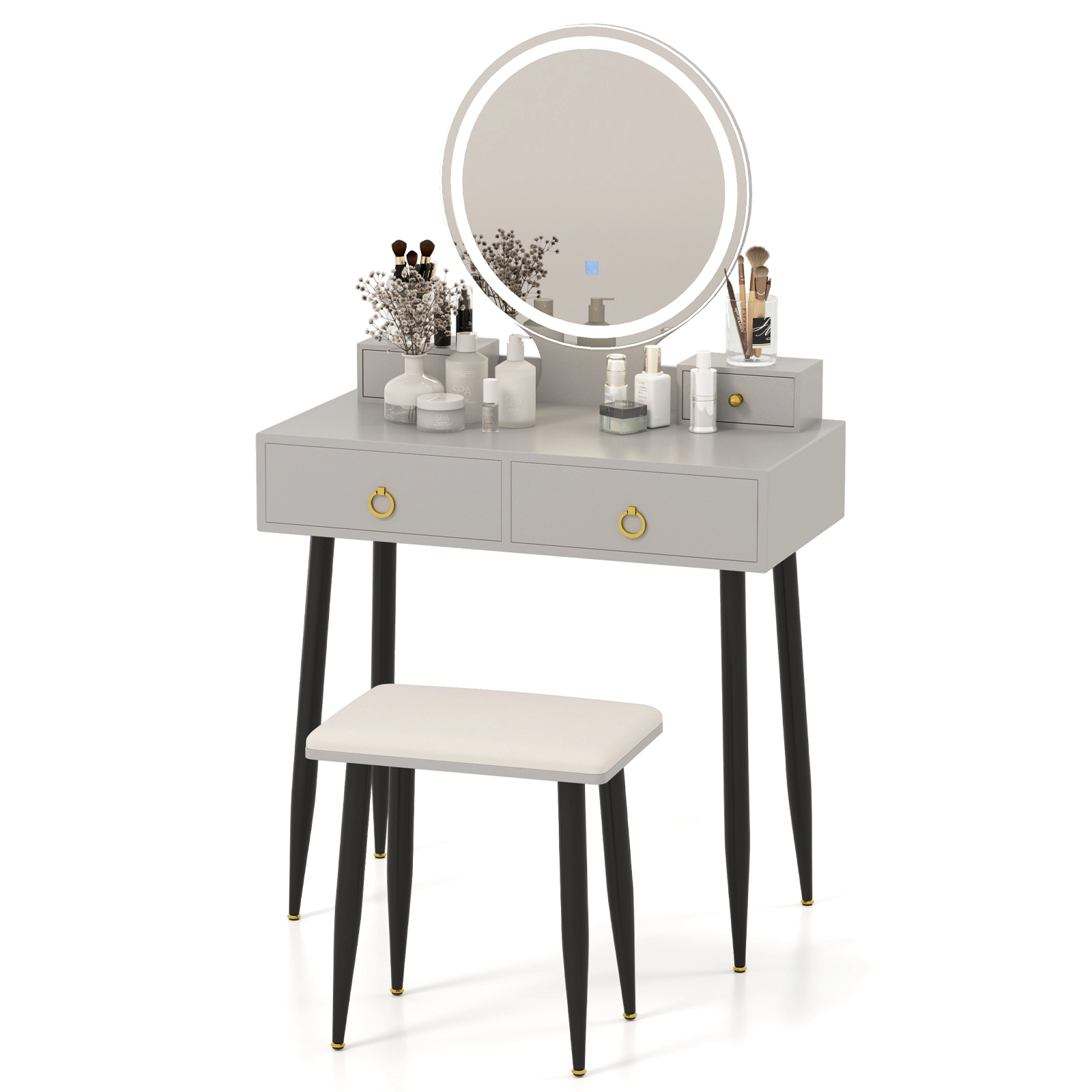 Hivvago Vanity Table Set With Mirror-Gray